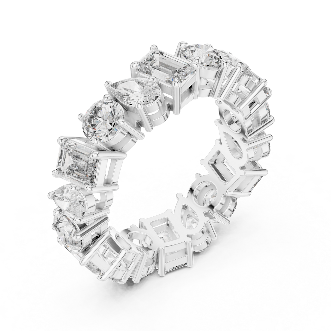 Emerald, Pear & Round Cut Brilliant Moissanite VVS1 Eternity Band