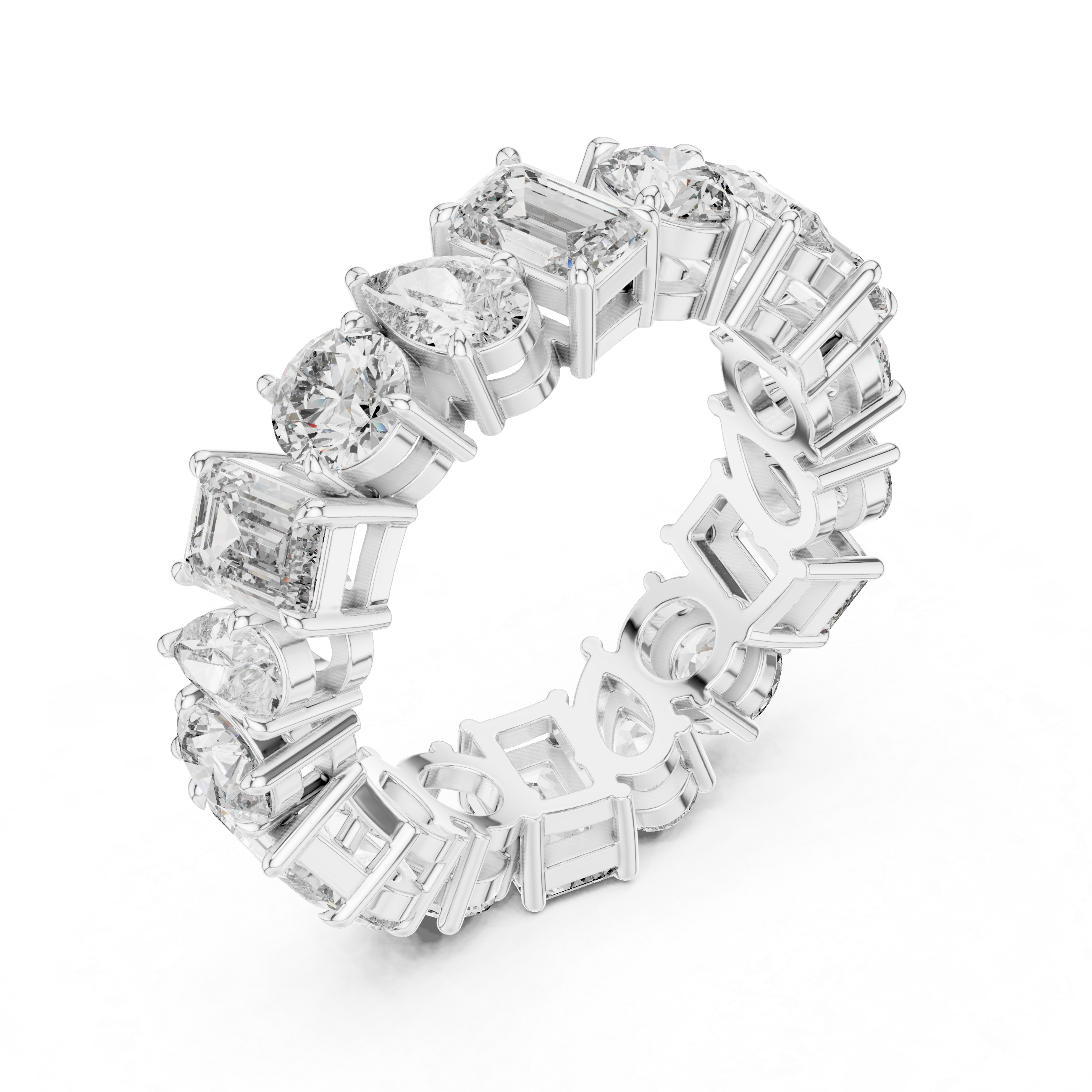 Emerald, Pear & Round Cut Brilliant Moissanite VVS1 Eternity Band