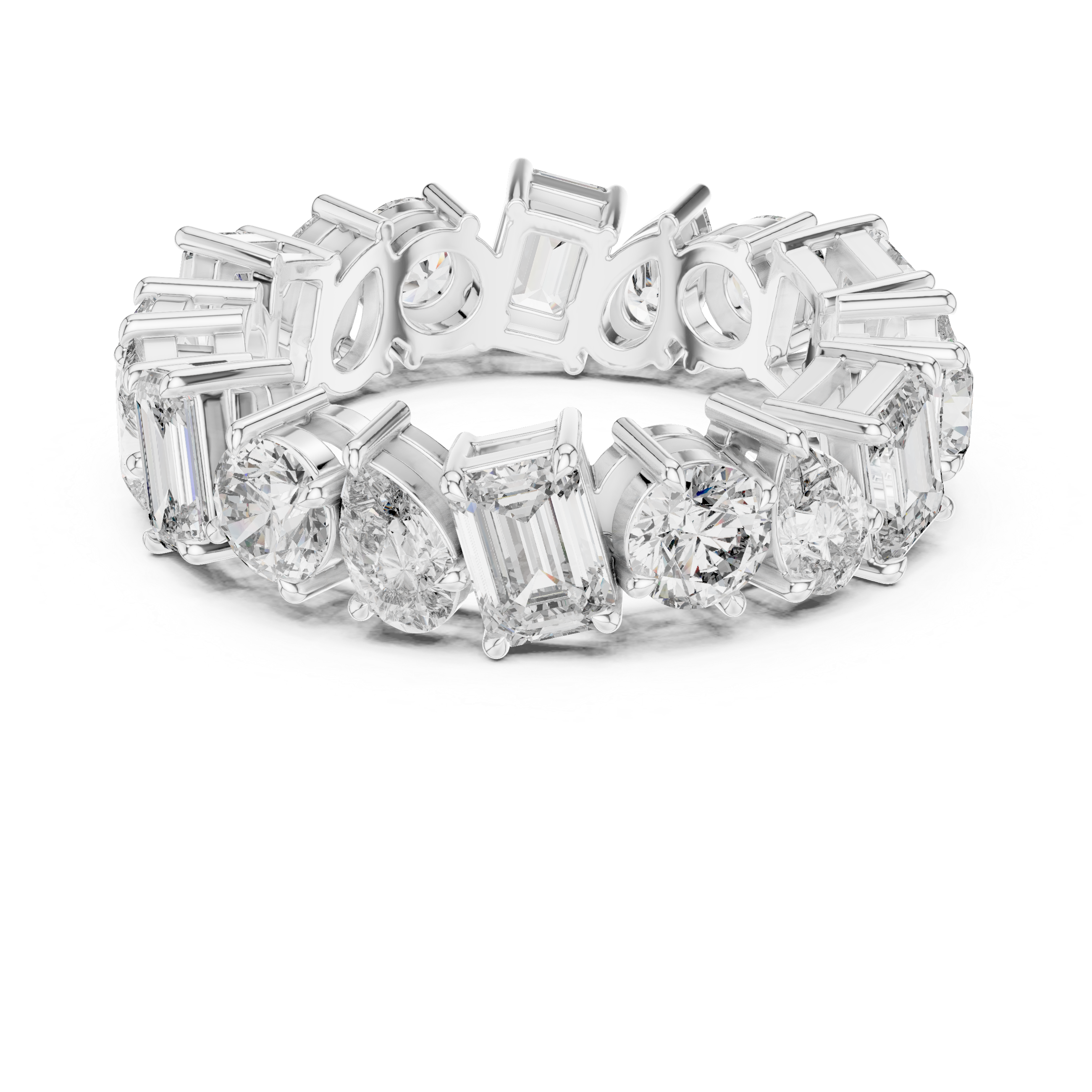 Emerald, Pear & Round Cut Brilliant Moissanite VVS1 Eternity Band