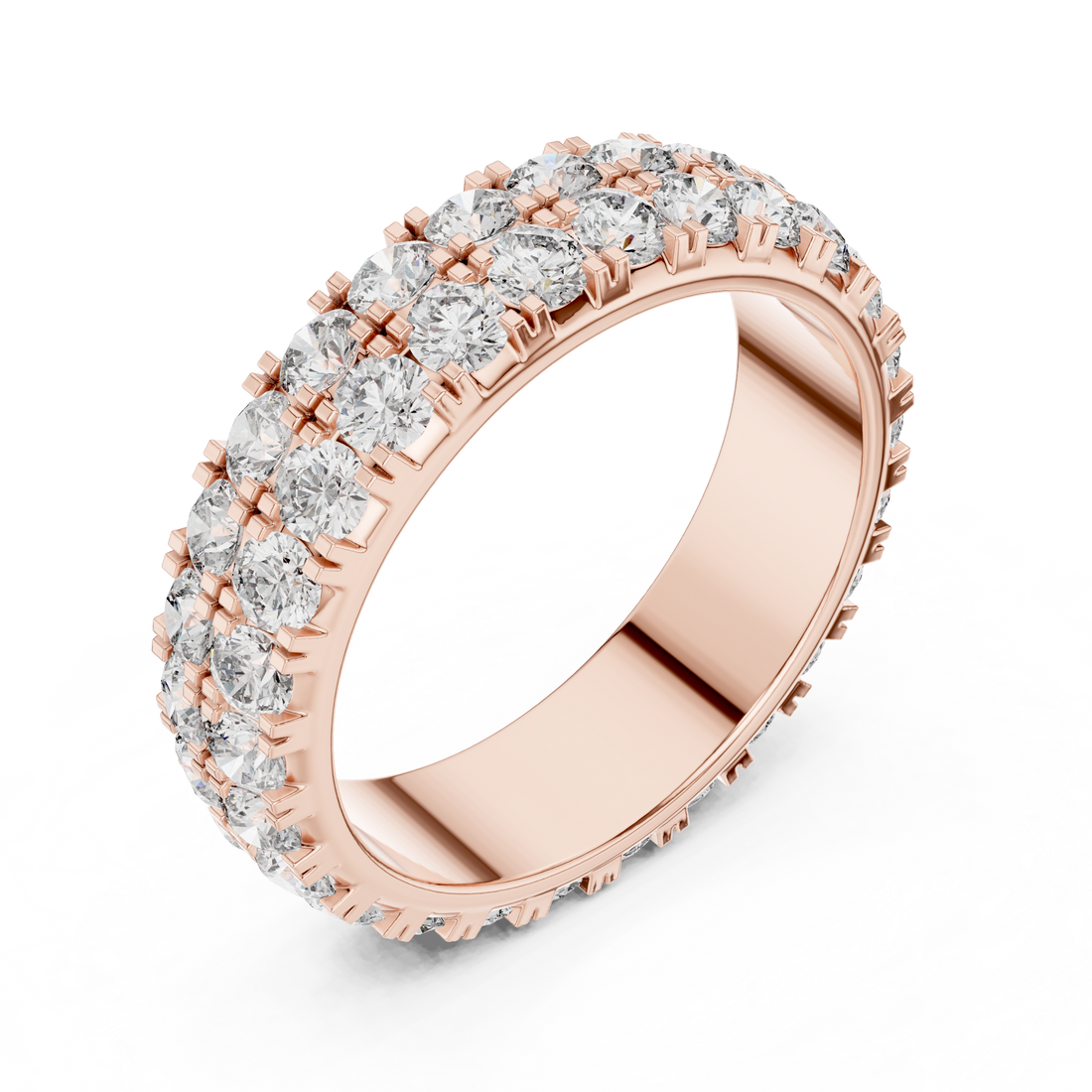 Triple Row Round Brilliant Moissanite VVS1 Eternity Band