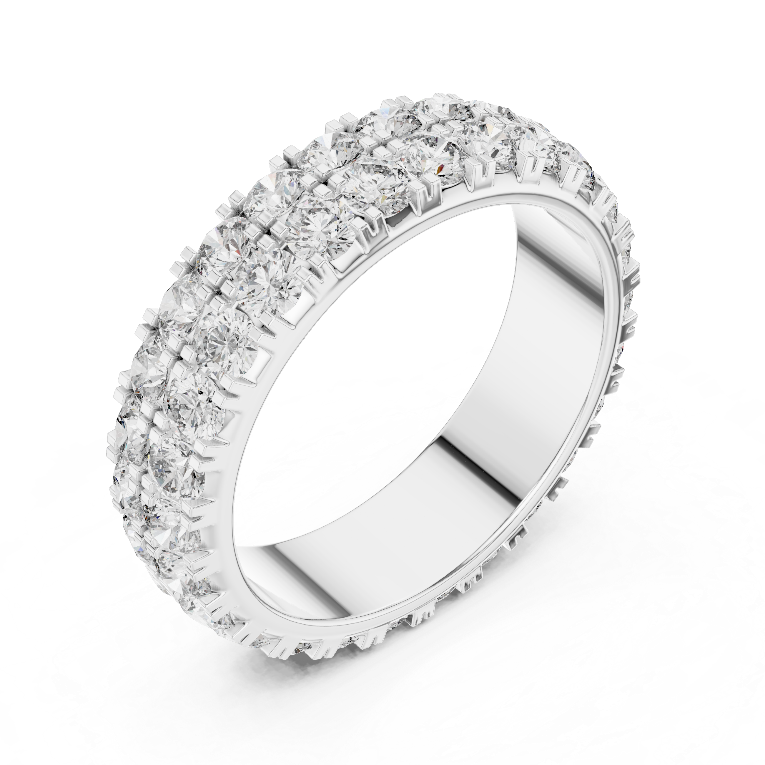 Triple Row Round Brilliant Moissanite VVS1 Eternity Band