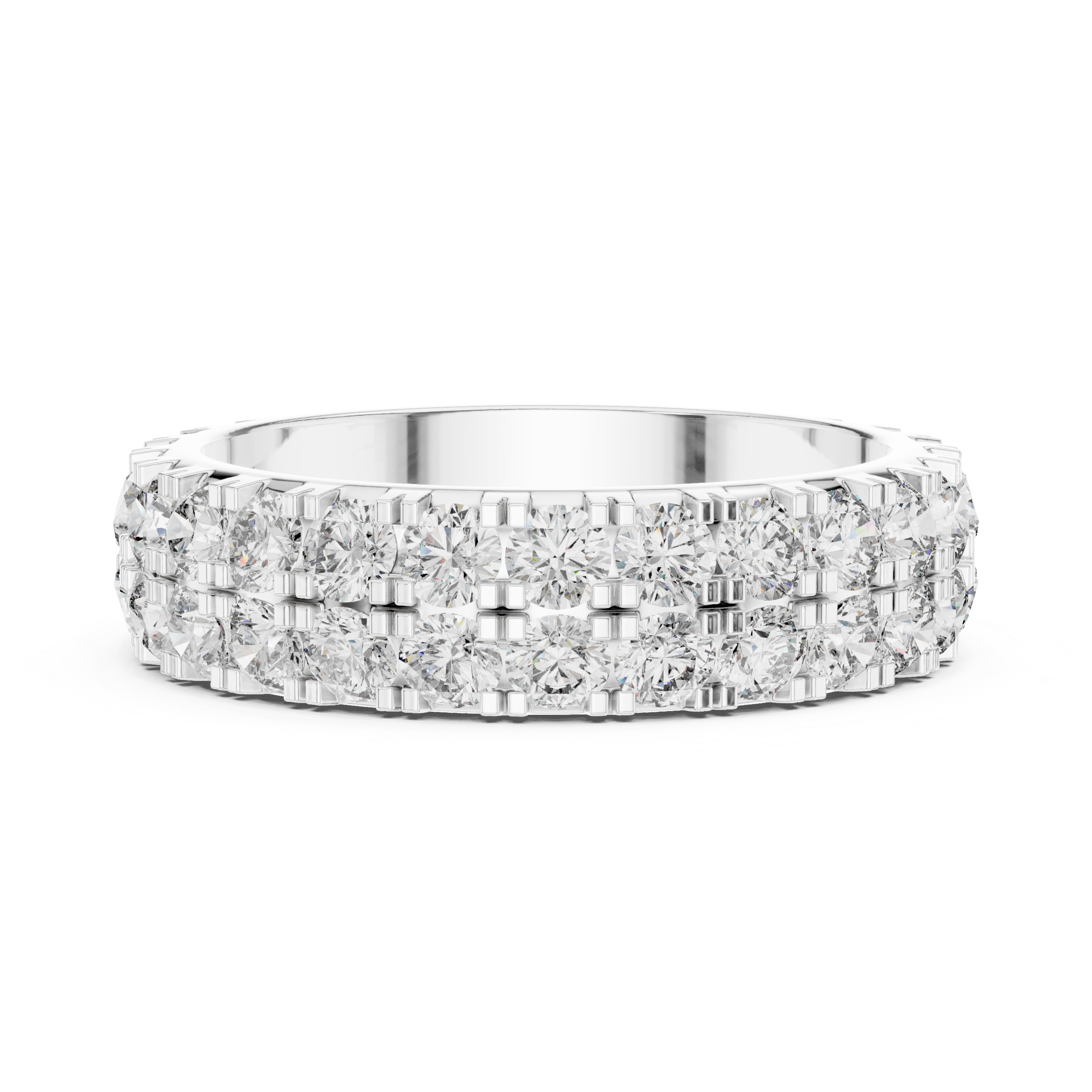 Triple Row Round Brilliant Moissanite VVS1 Eternity Band