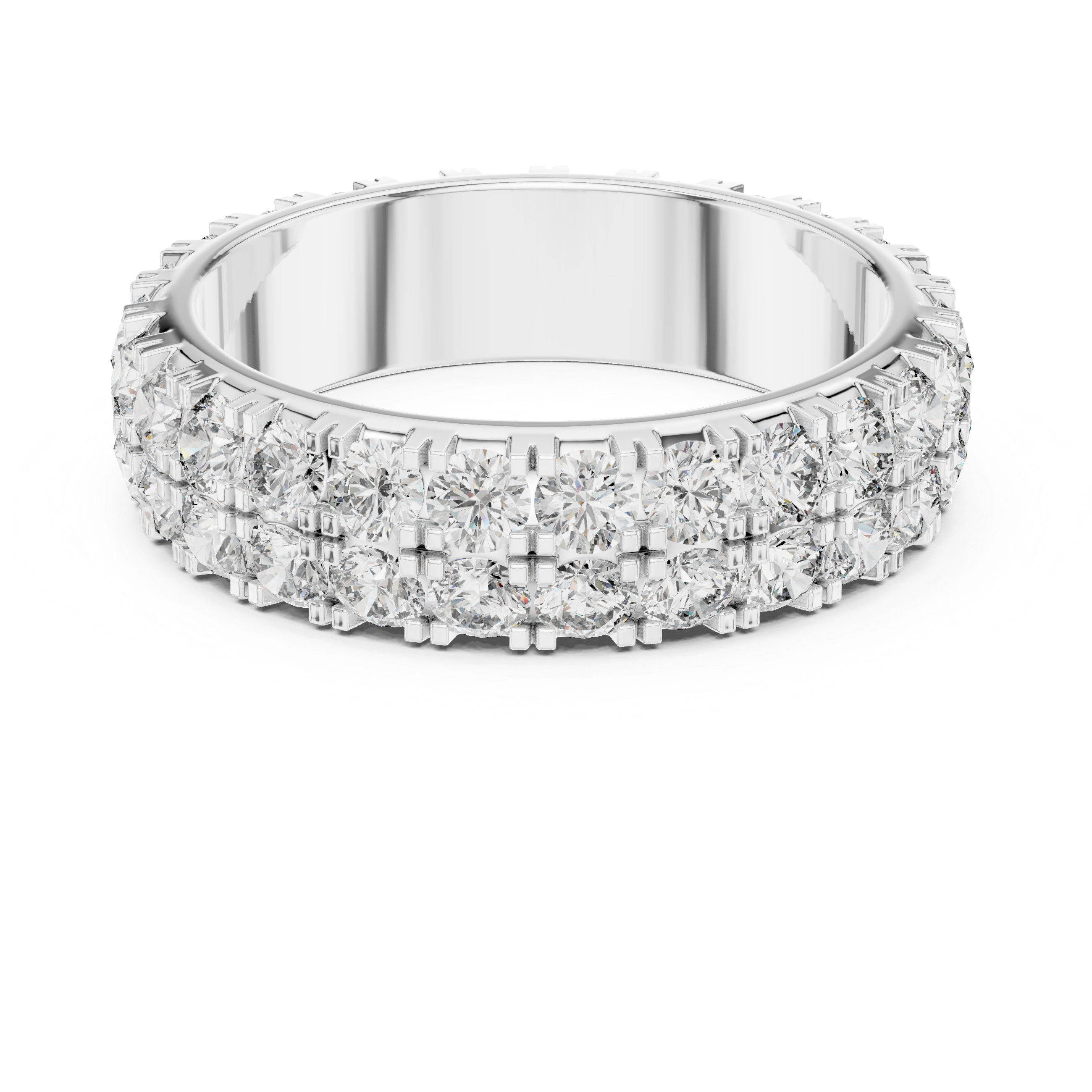 Triple Row Round Brilliant Moissanite VVS1 Eternity Band