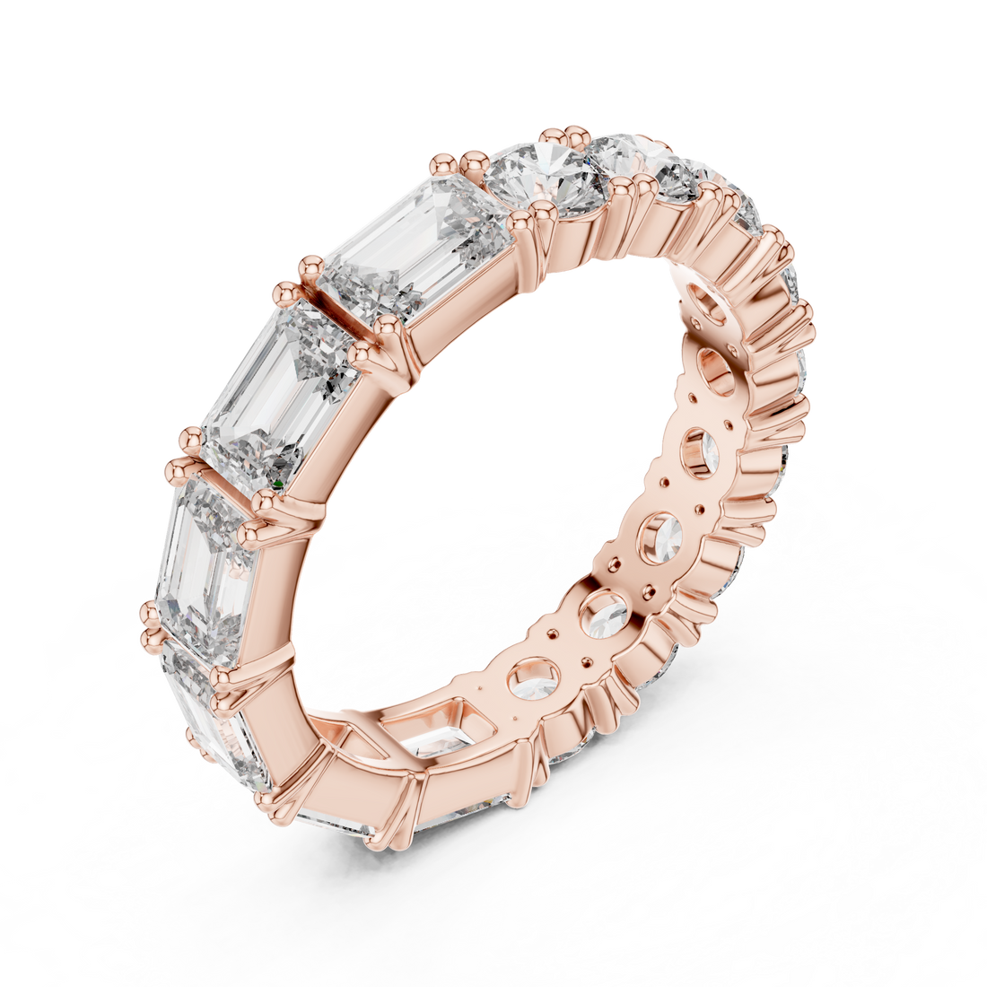 Emerald Cut & Round Brilliant Moissanite VVS1 Eternity Band