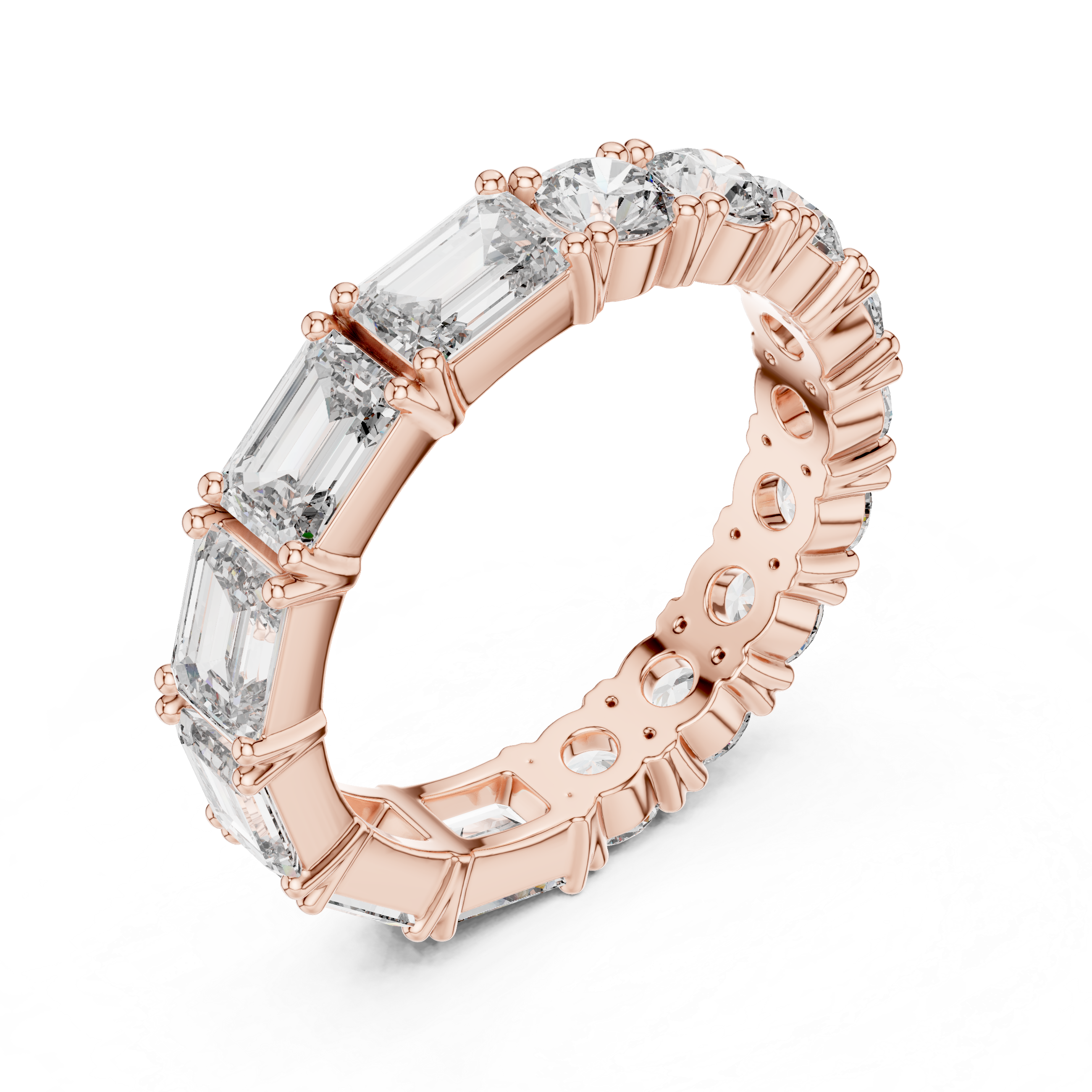 Emerald Cut & Round Brilliant Moissanite VVS1 Eternity Band