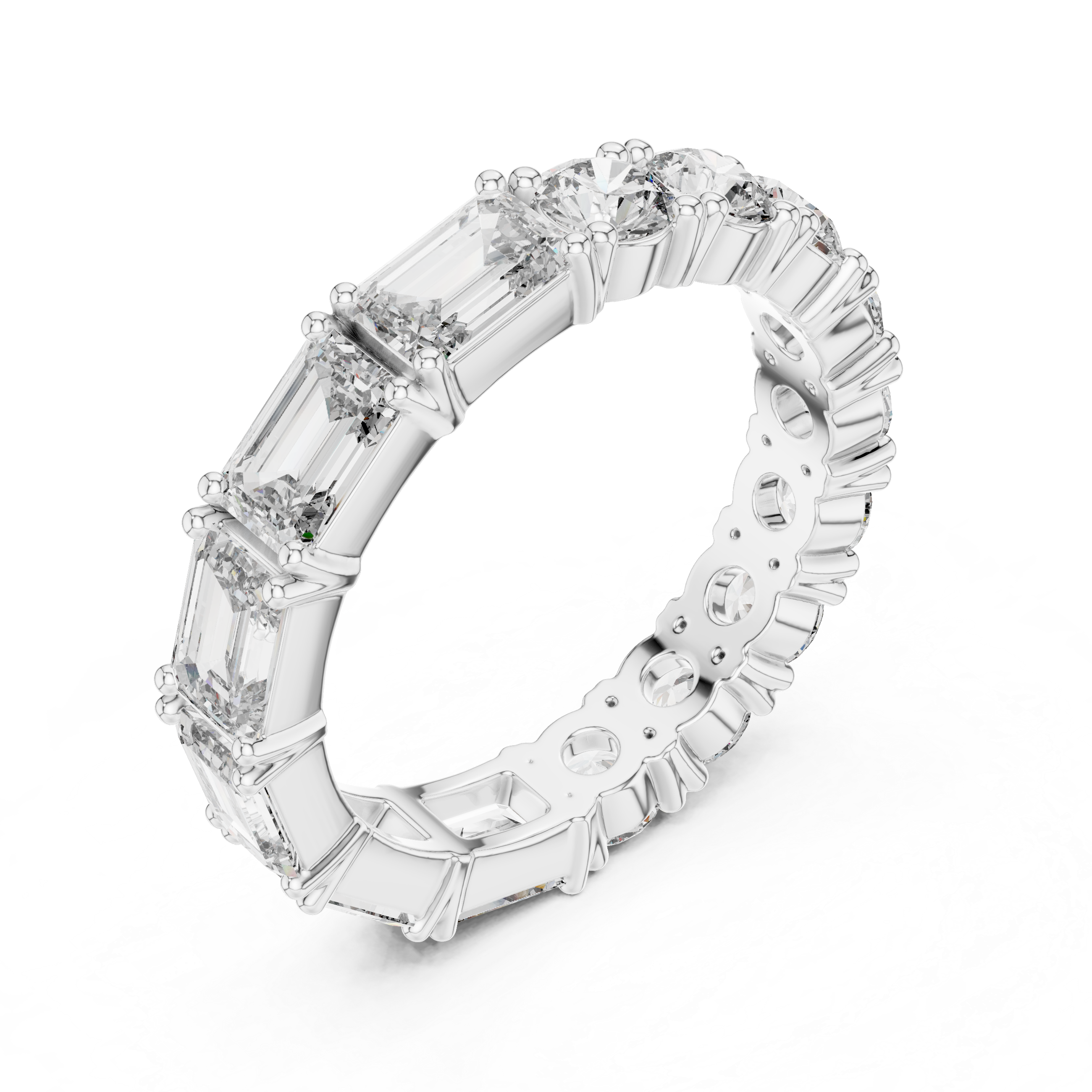 Emerald Cut & Round Brilliant Moissanite VVS1 Eternity Band
