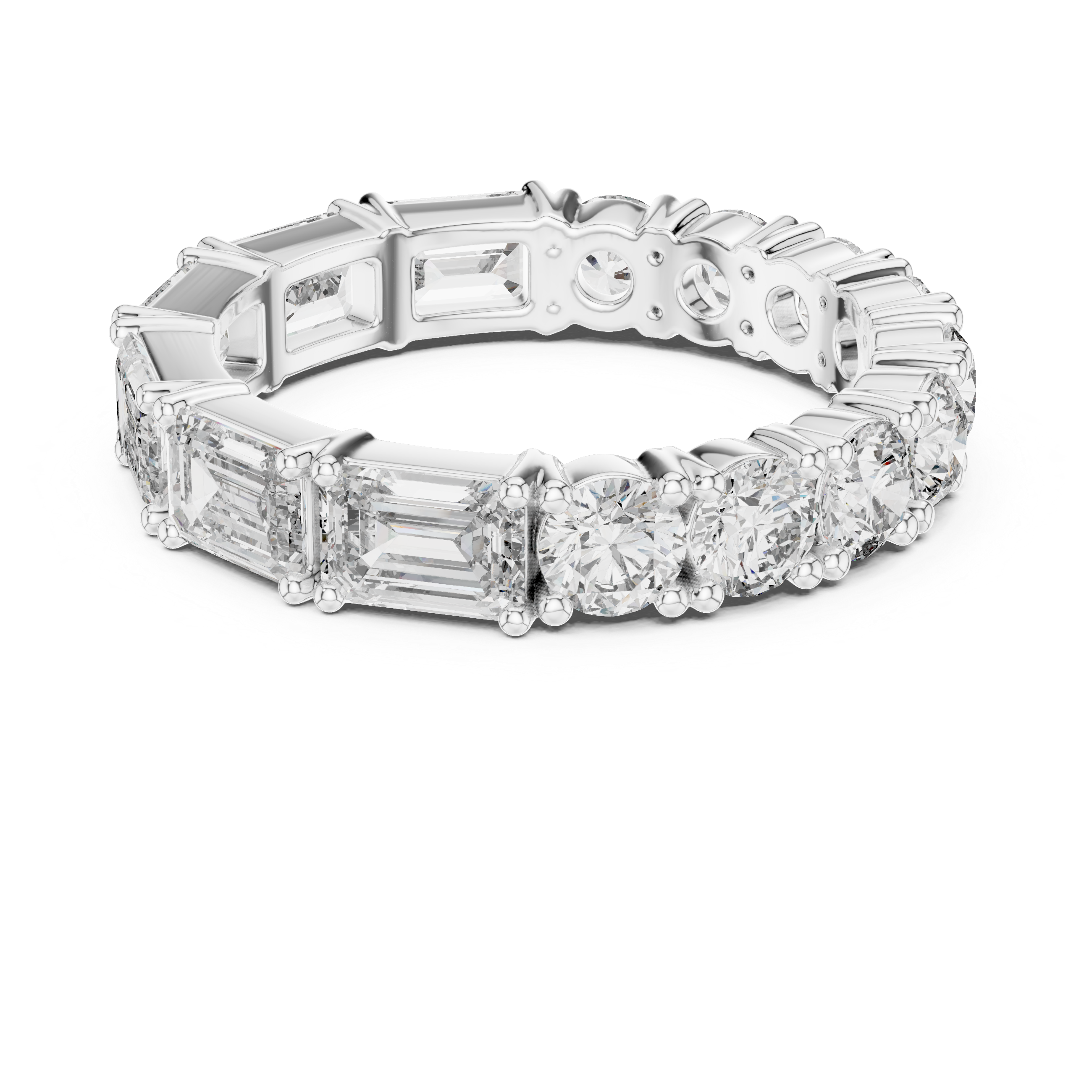 Emerald Cut & Round Brilliant Moissanite VVS1 Eternity Band