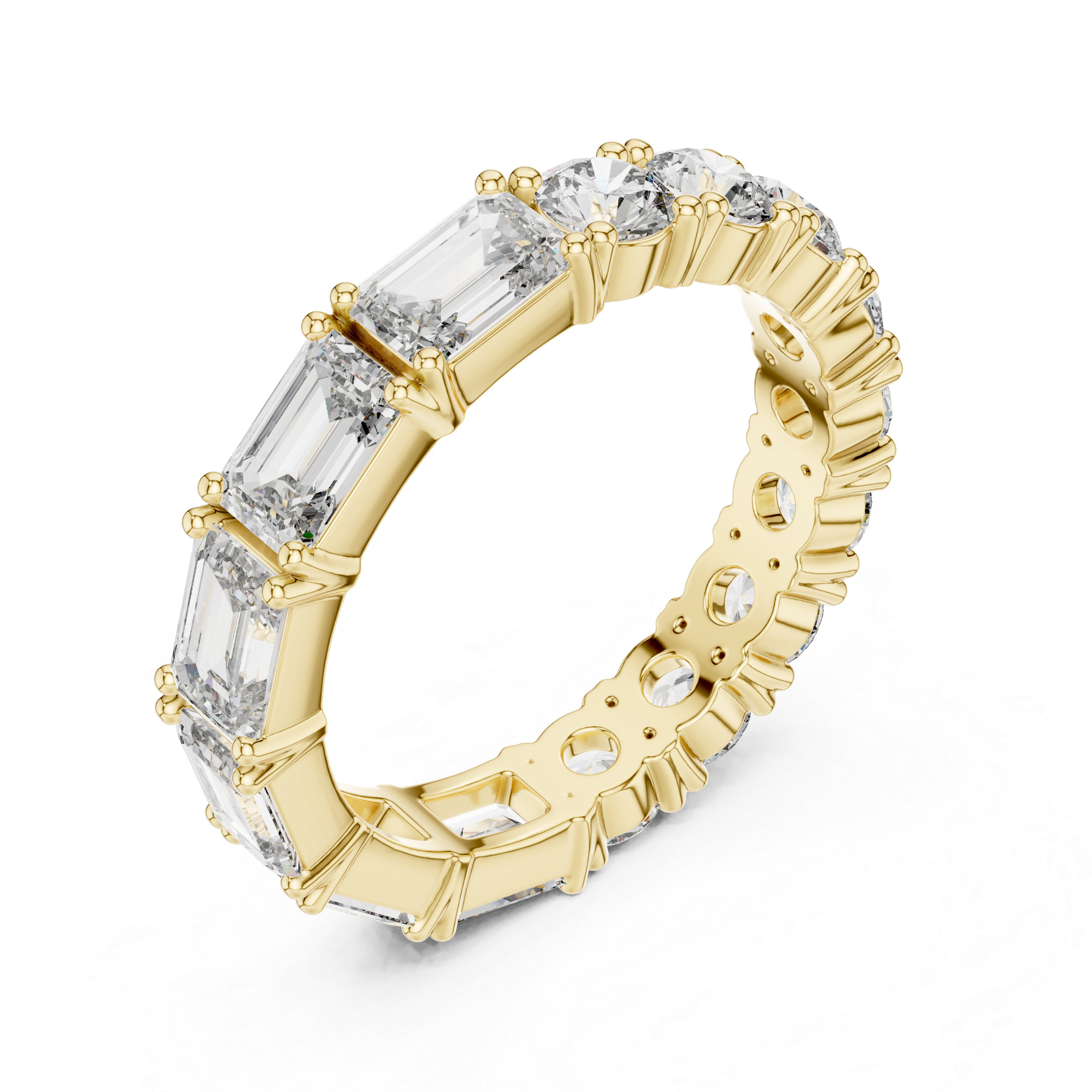 Emerald Cut & Round Brilliant Moissanite VVS1 Eternity Band