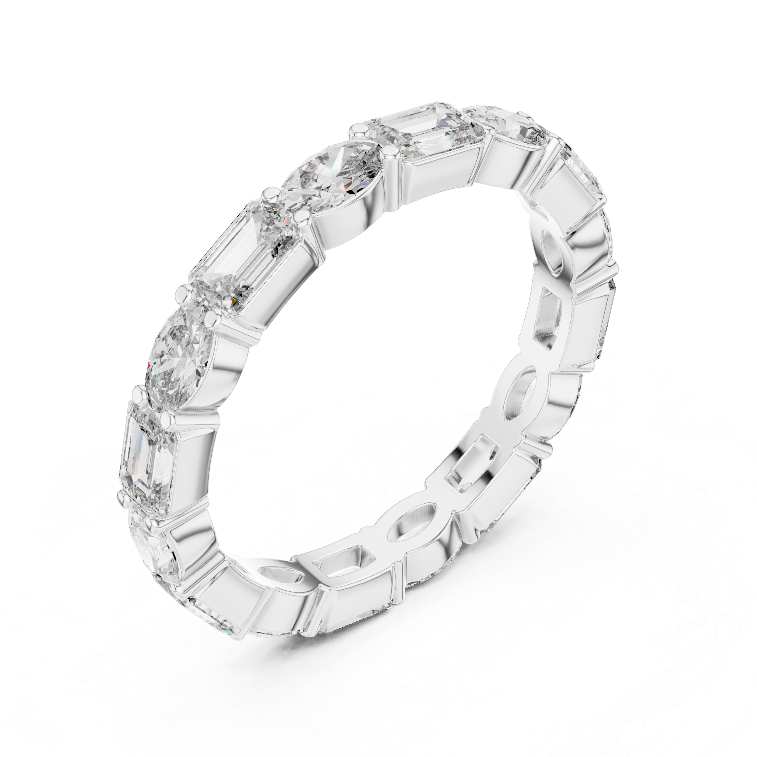 Oval & Emerald Moissanite VVS1 Eternity Wedding Band