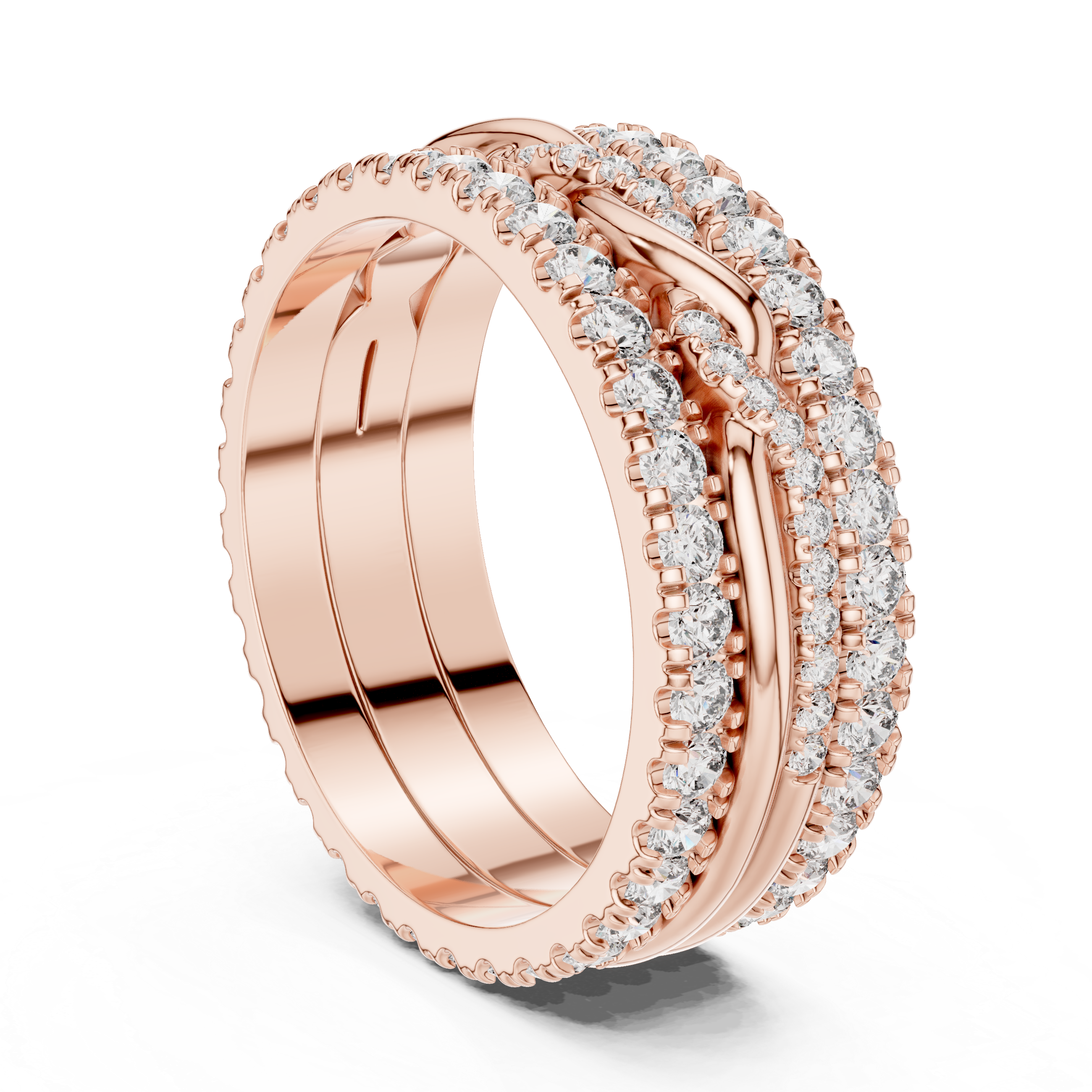 Triple Row Band Round Brilliant Moissanite VVS1 Eternity Band
