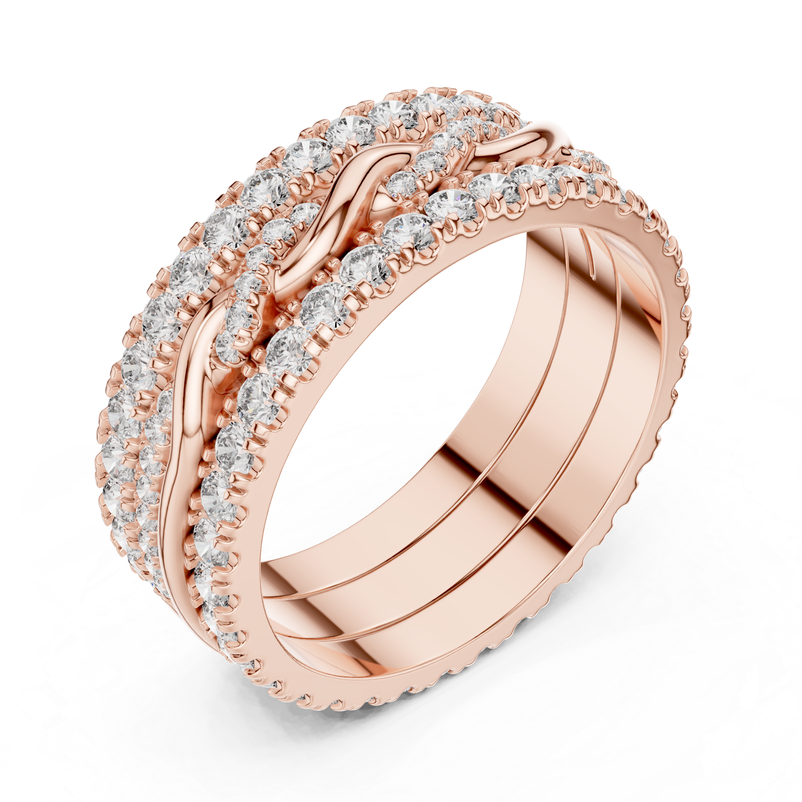 Triple Row Band Round Brilliant Moissanite VVS1 Eternity Band