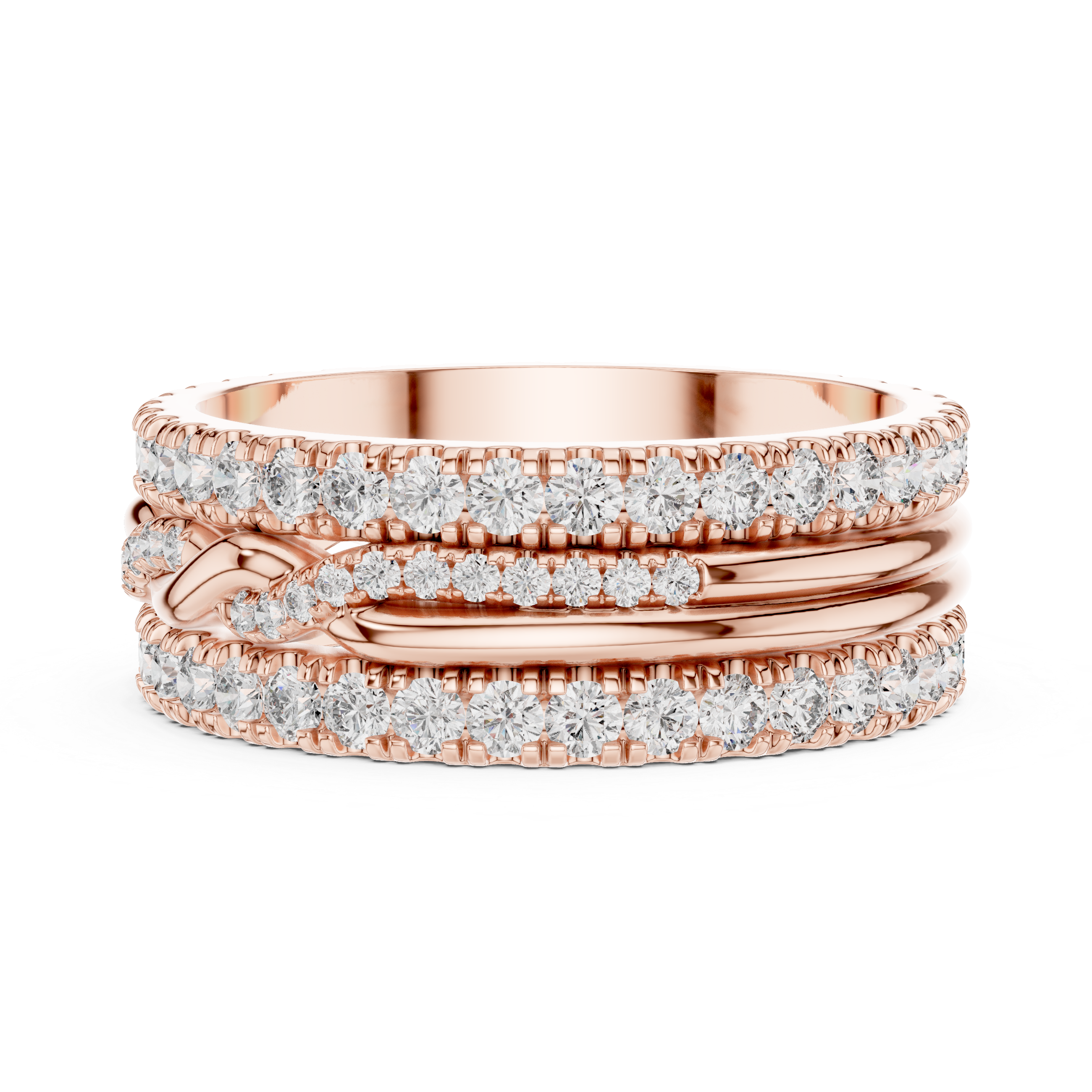 Triple Row Band Round Brilliant Moissanite VVS1 Eternity Band