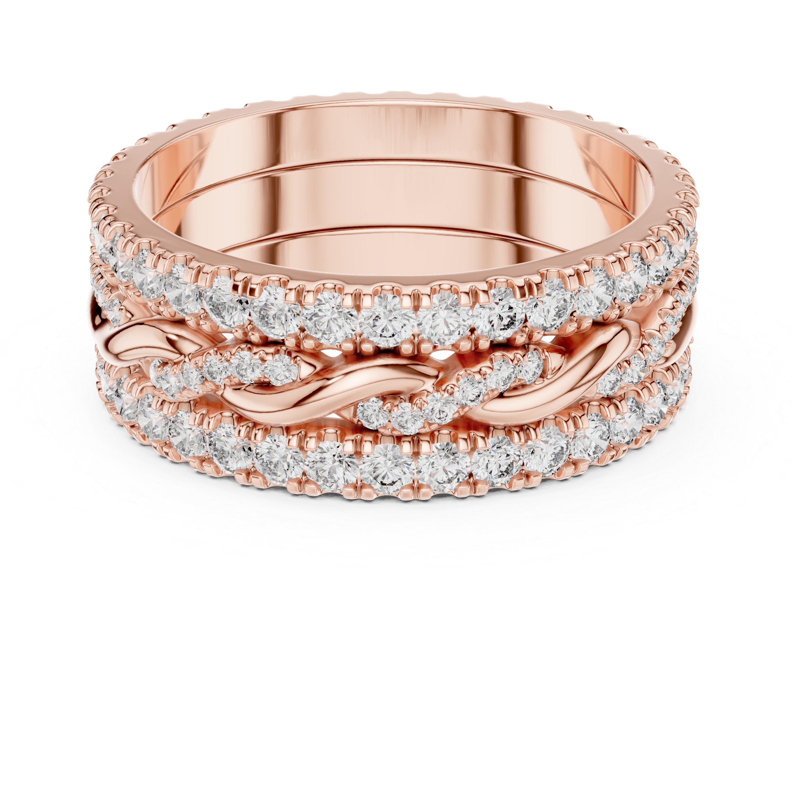 Triple Row Band Round Brilliant Moissanite VVS1 Eternity Band