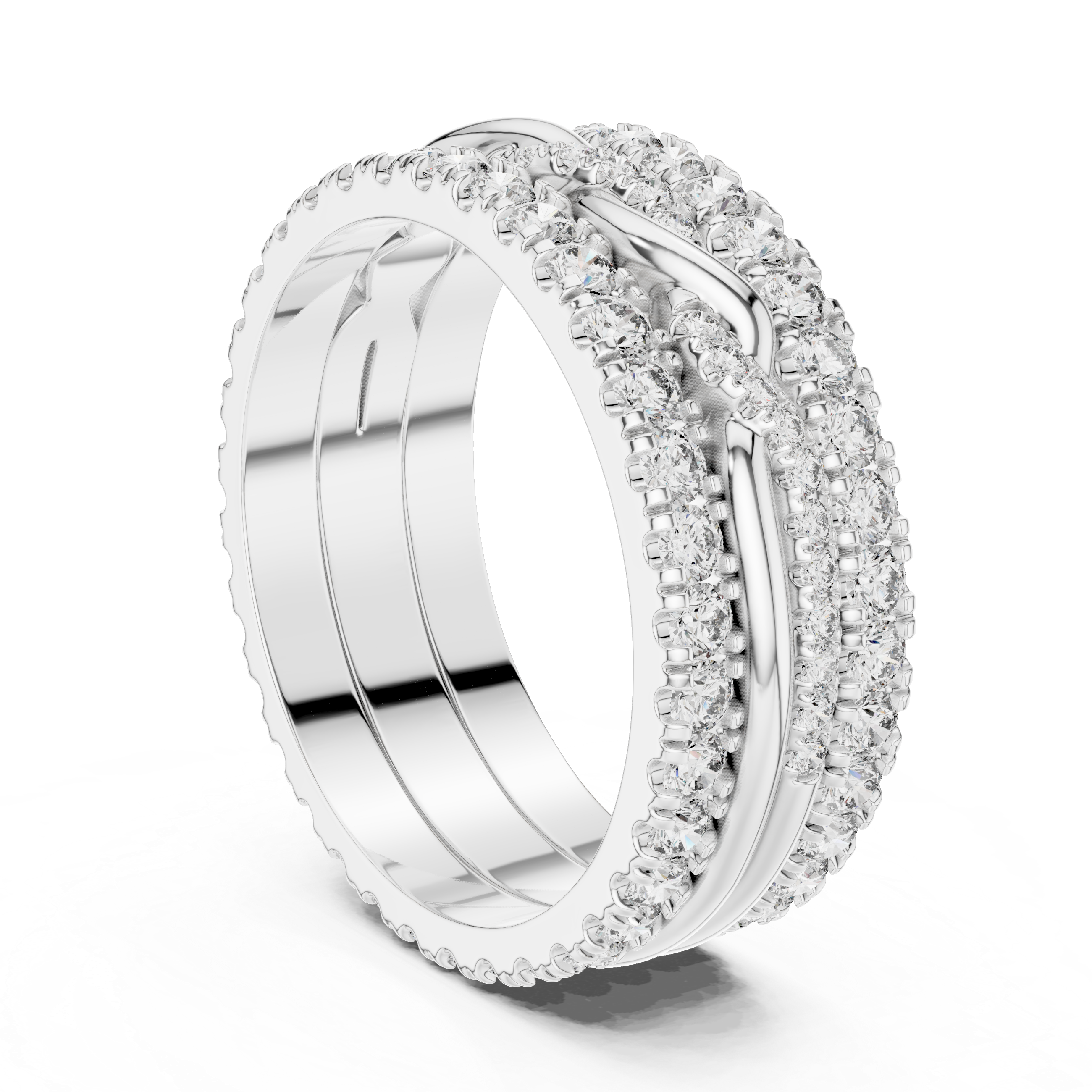 Triple Row Band Round Brilliant Moissanite VVS1 Eternity Band