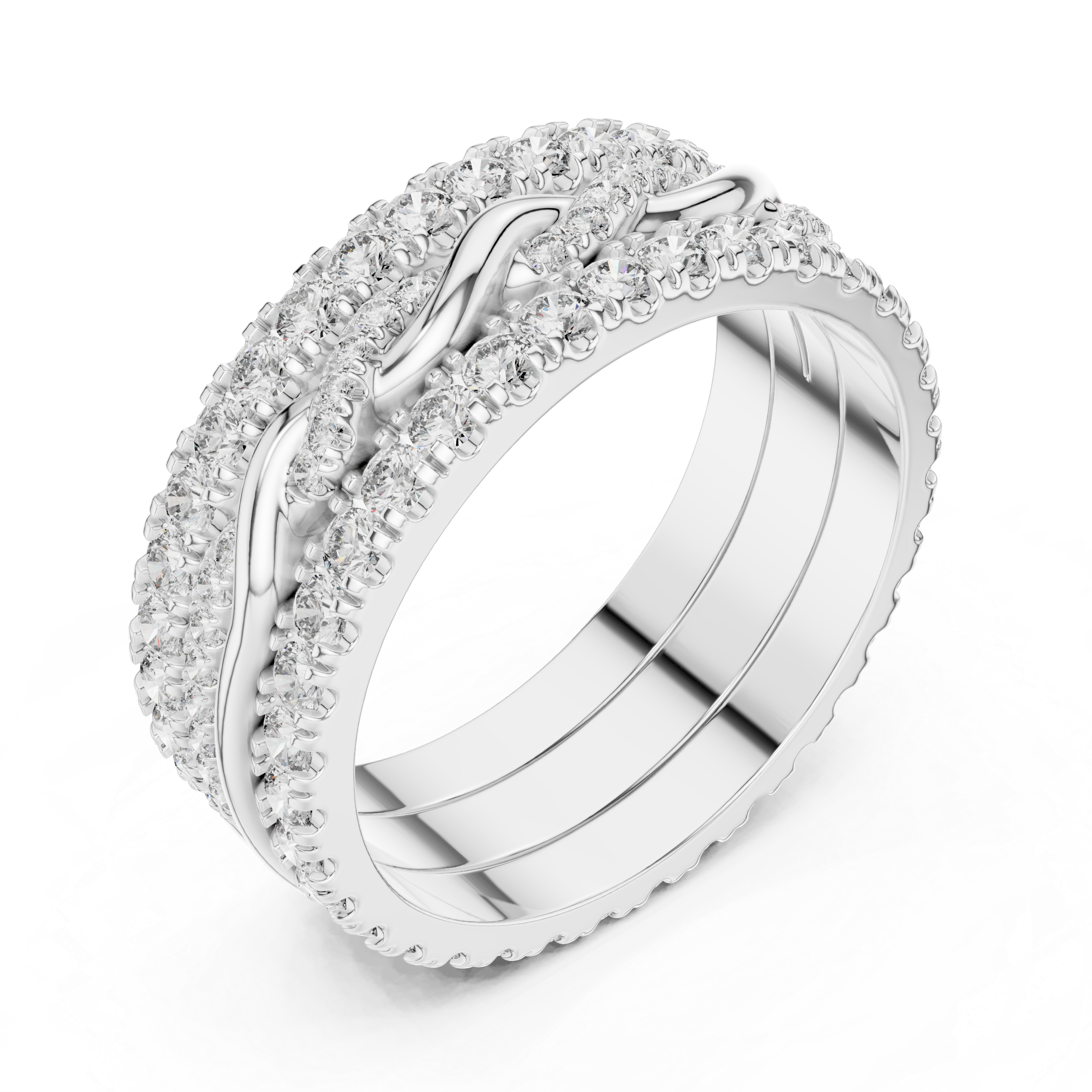 Triple Row Band Round Brilliant Moissanite VVS1 Eternity Band