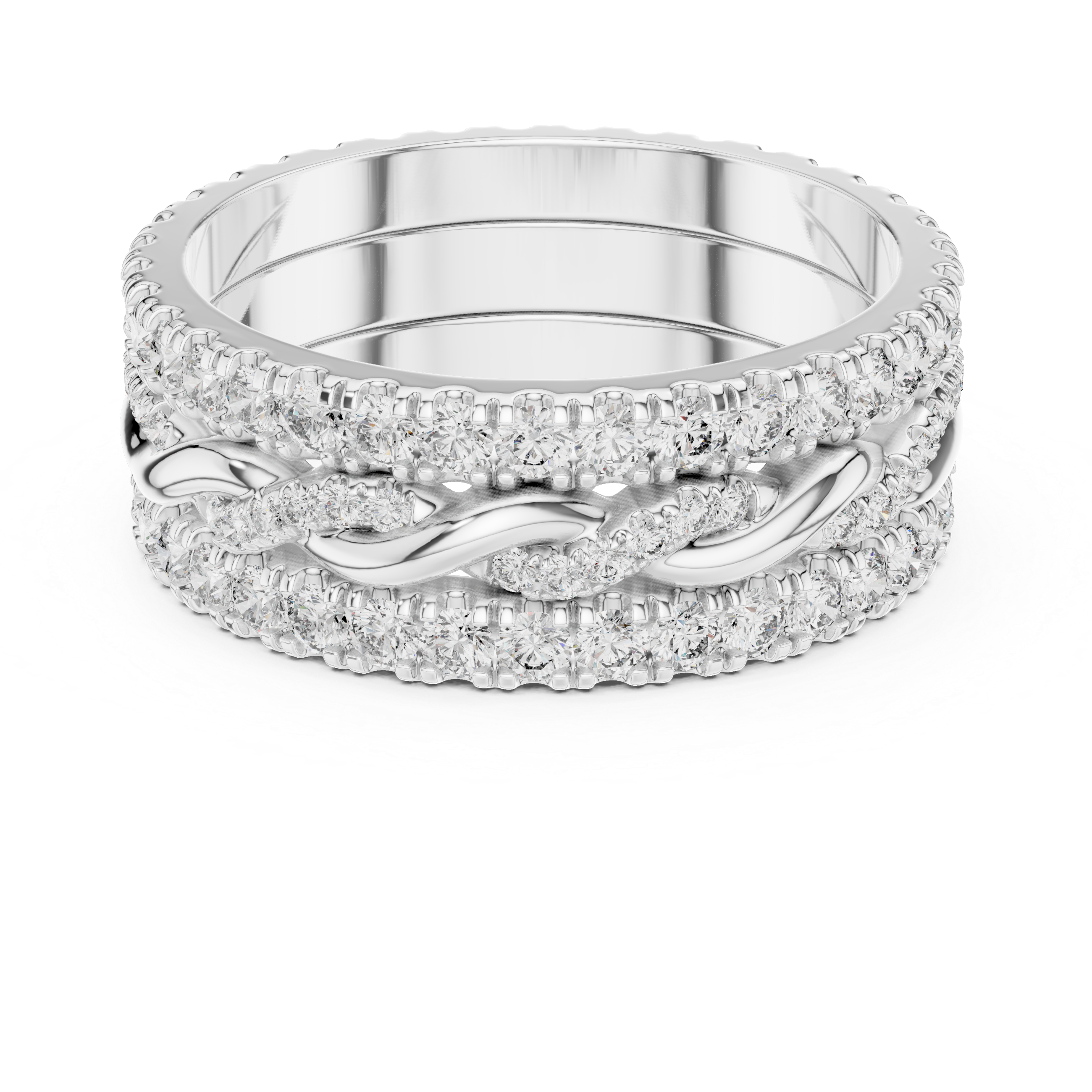 Triple Row Band Round Brilliant Moissanite VVS1 Eternity Band