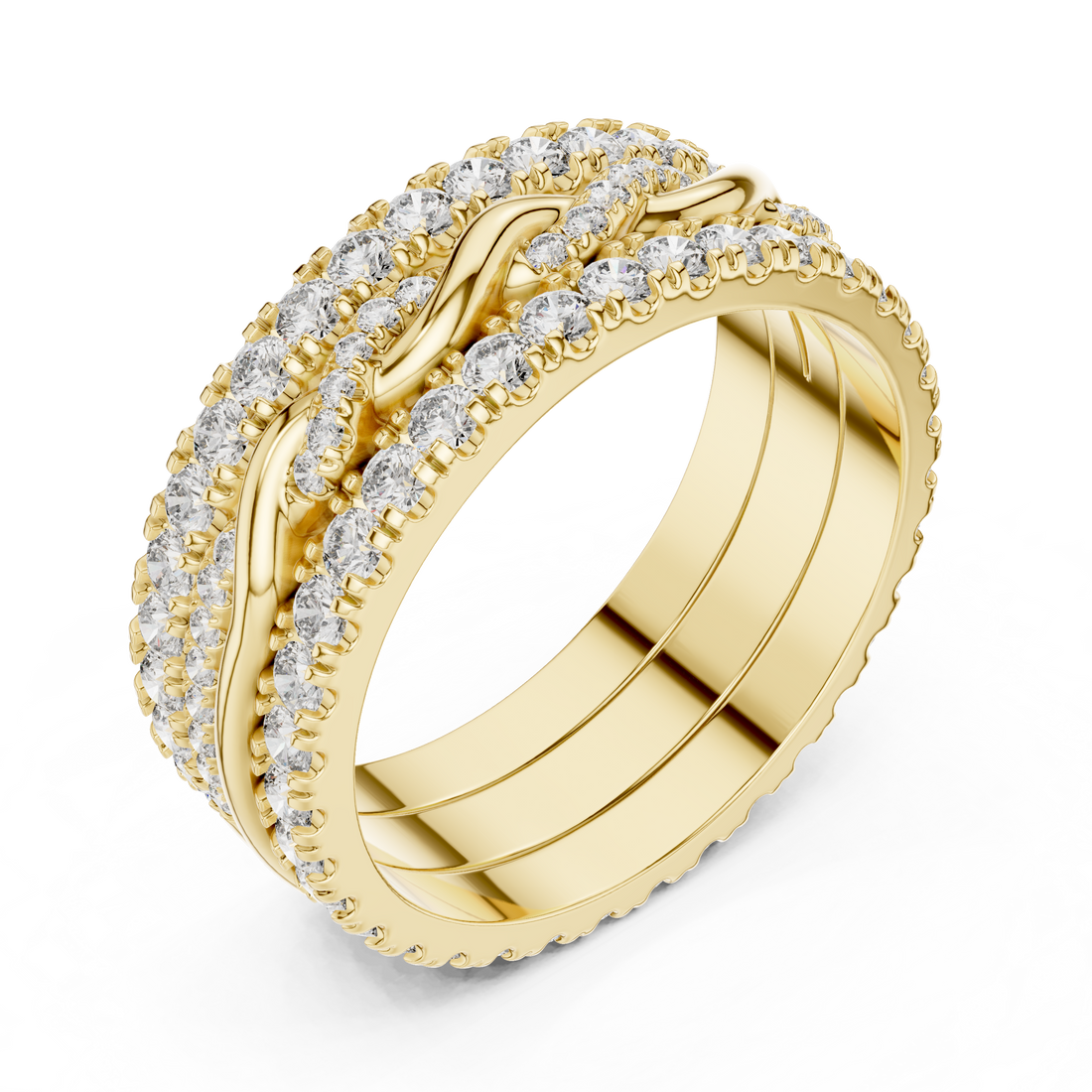 Triple Row Band Round Brilliant Moissanite VVS1 Eternity Band