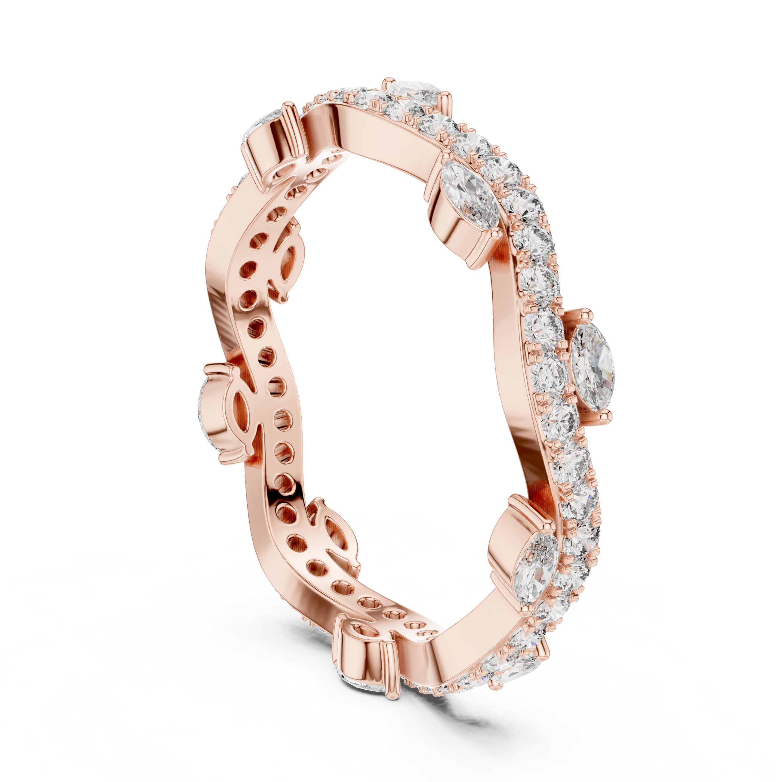 Round And Marquise Brilliant Cut Moissanite VVS1 Eternity Band
