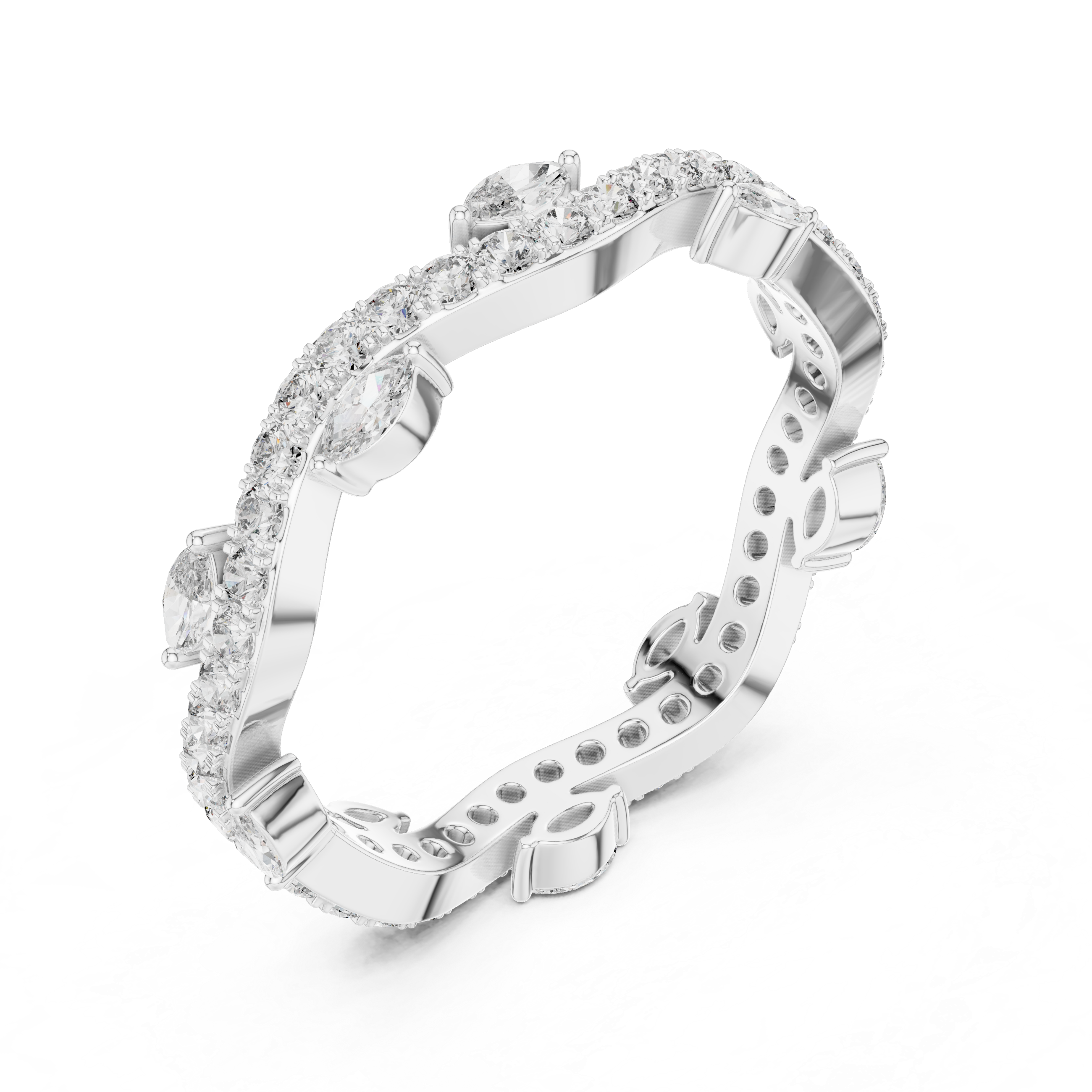 Round And Marquise Brilliant Cut Moissanite VVS1 Eternity Band