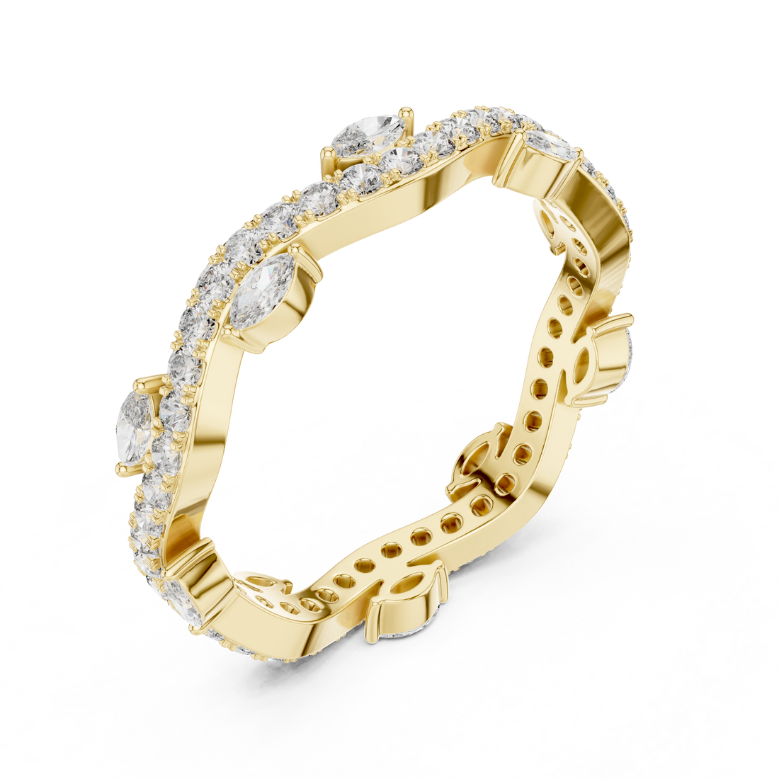 Round And Marquise Brilliant Cut Moissanite VVS1 Eternity Band