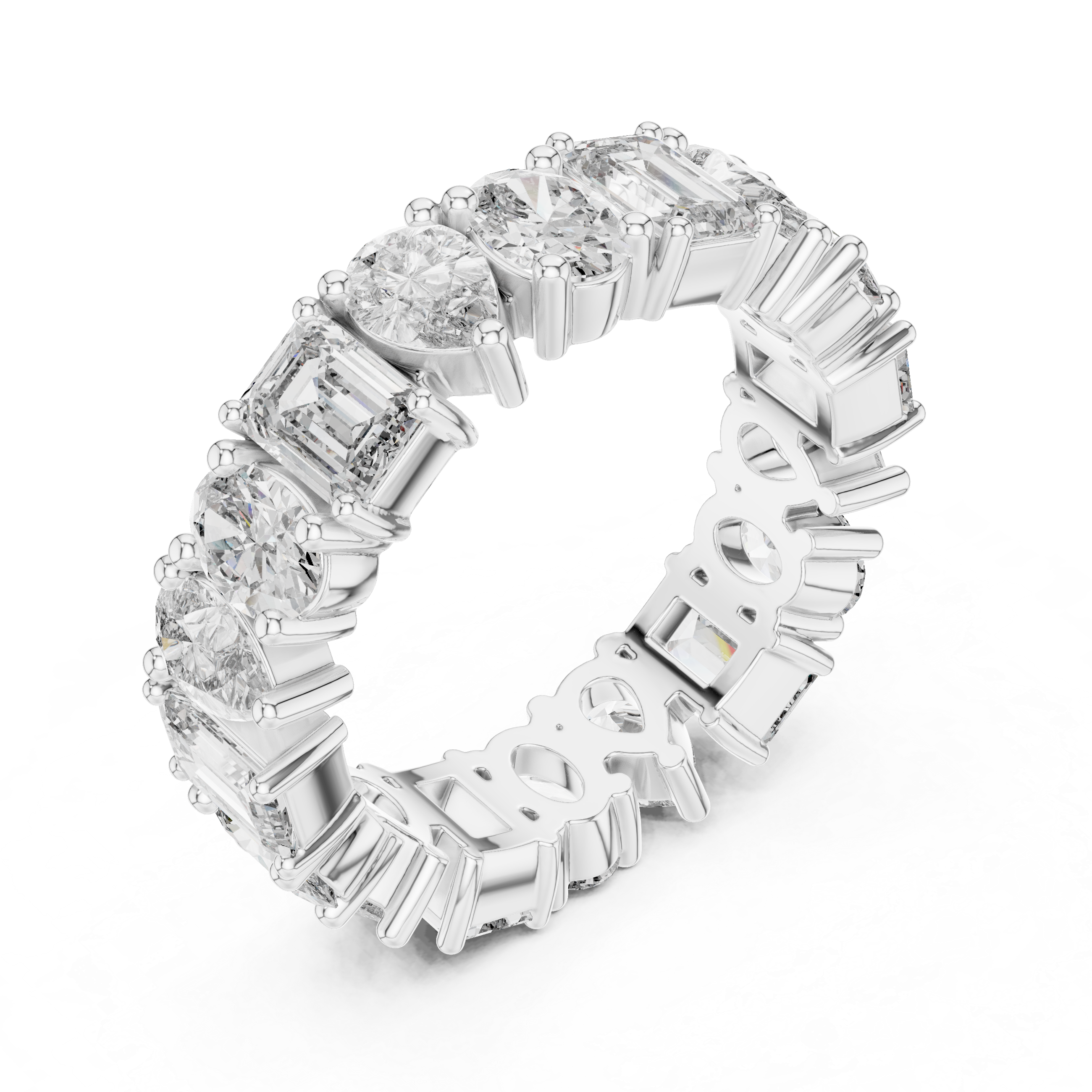 Emerald, Pear & Oval Cut Brilliant Moissanite VVS1 Eternity Band