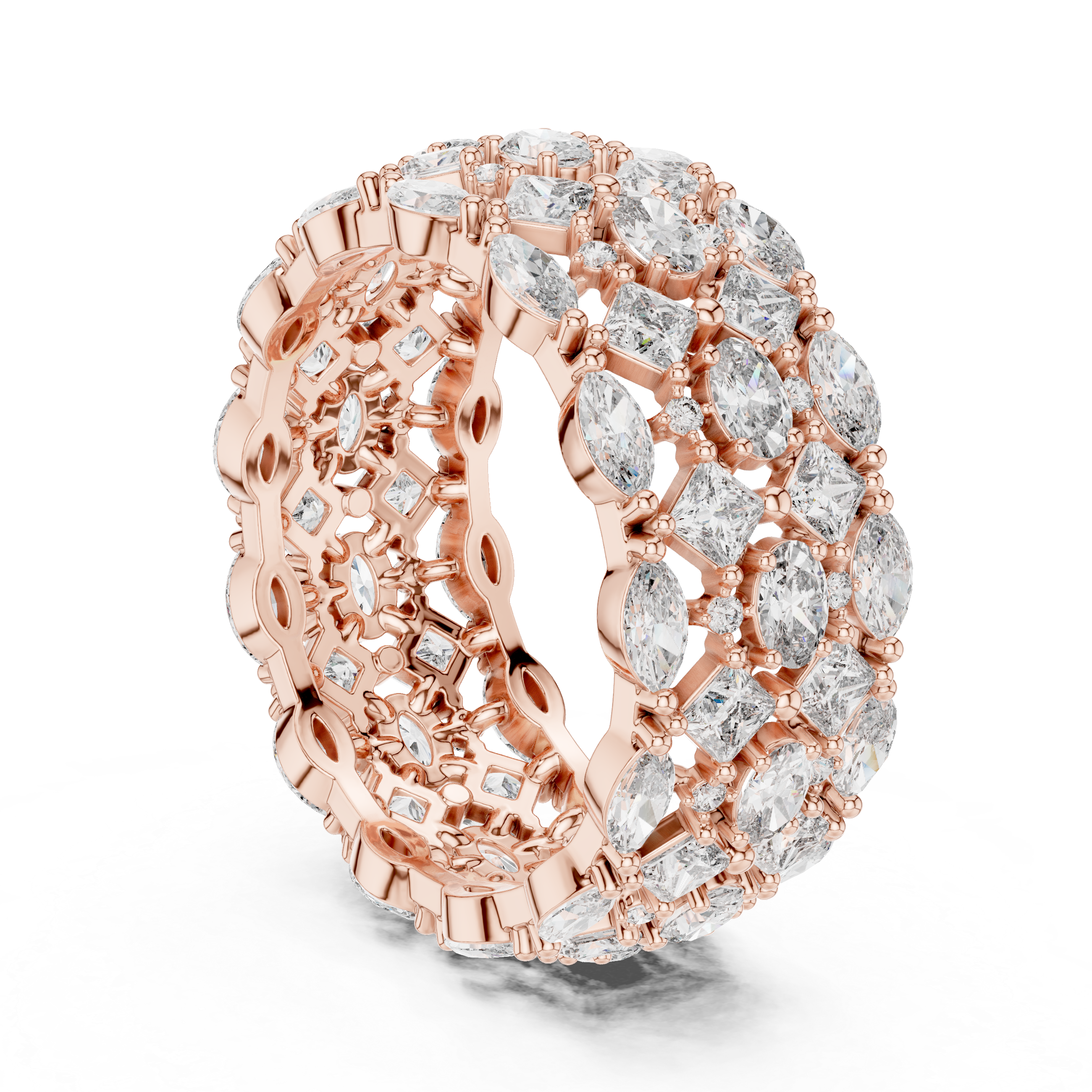 Five Row Marquise, Princess, Oval And Round Brilliant Moissanite VVS1 Eternity Band