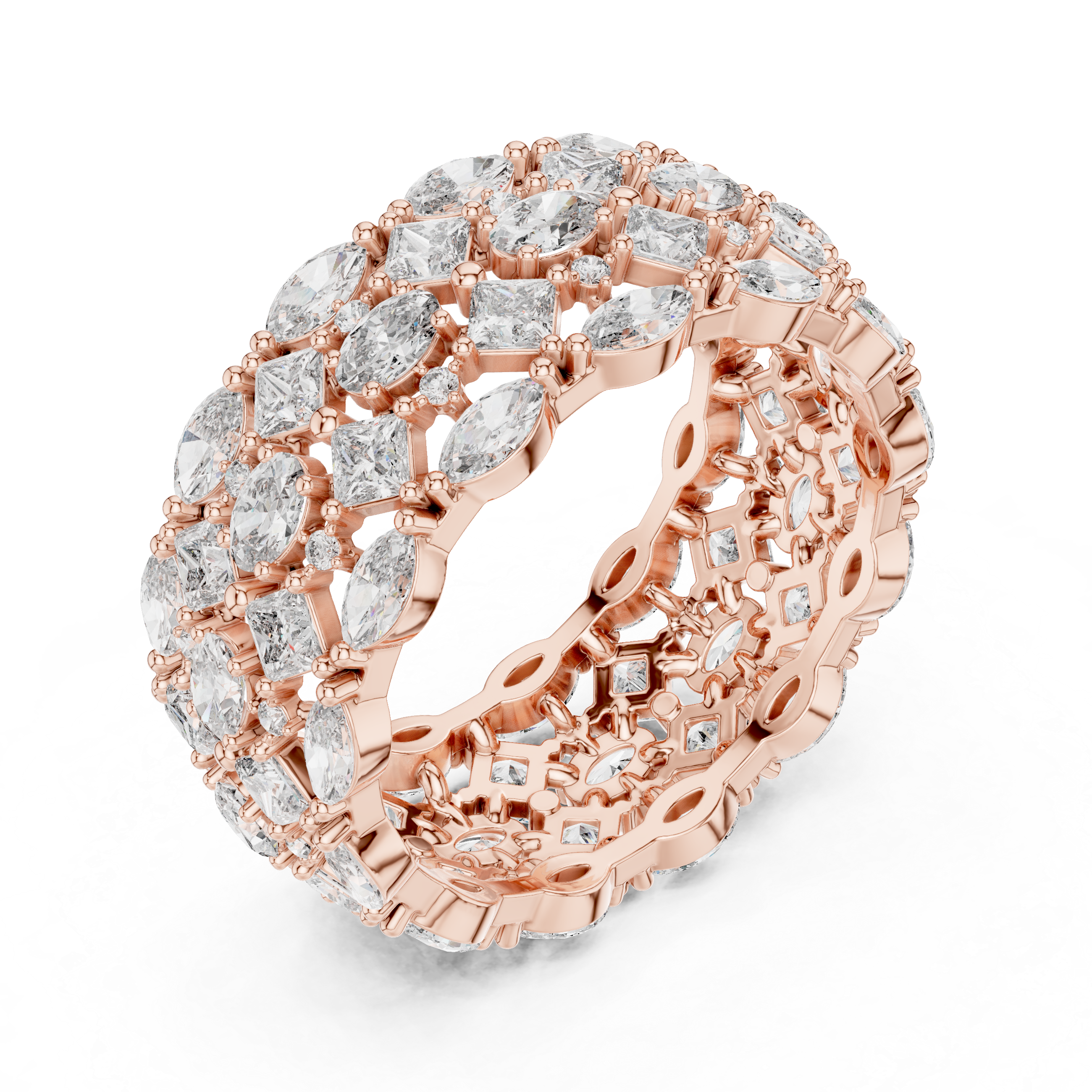 Five Row Marquise, Princess, Oval And Round Brilliant Moissanite VVS1 Eternity Band