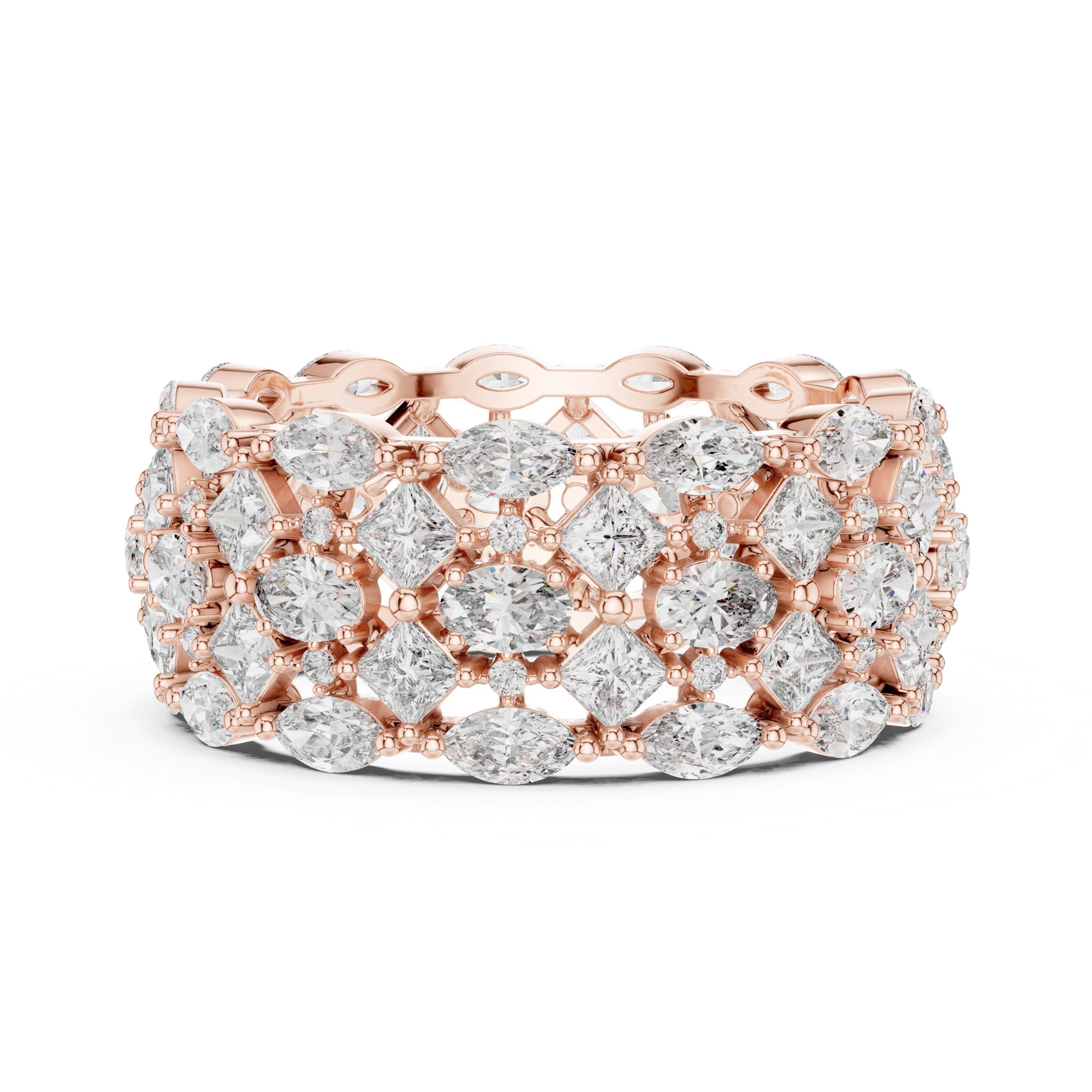 Five Row Marquise, Princess, Oval And Round Brilliant Moissanite VVS1 Eternity Band