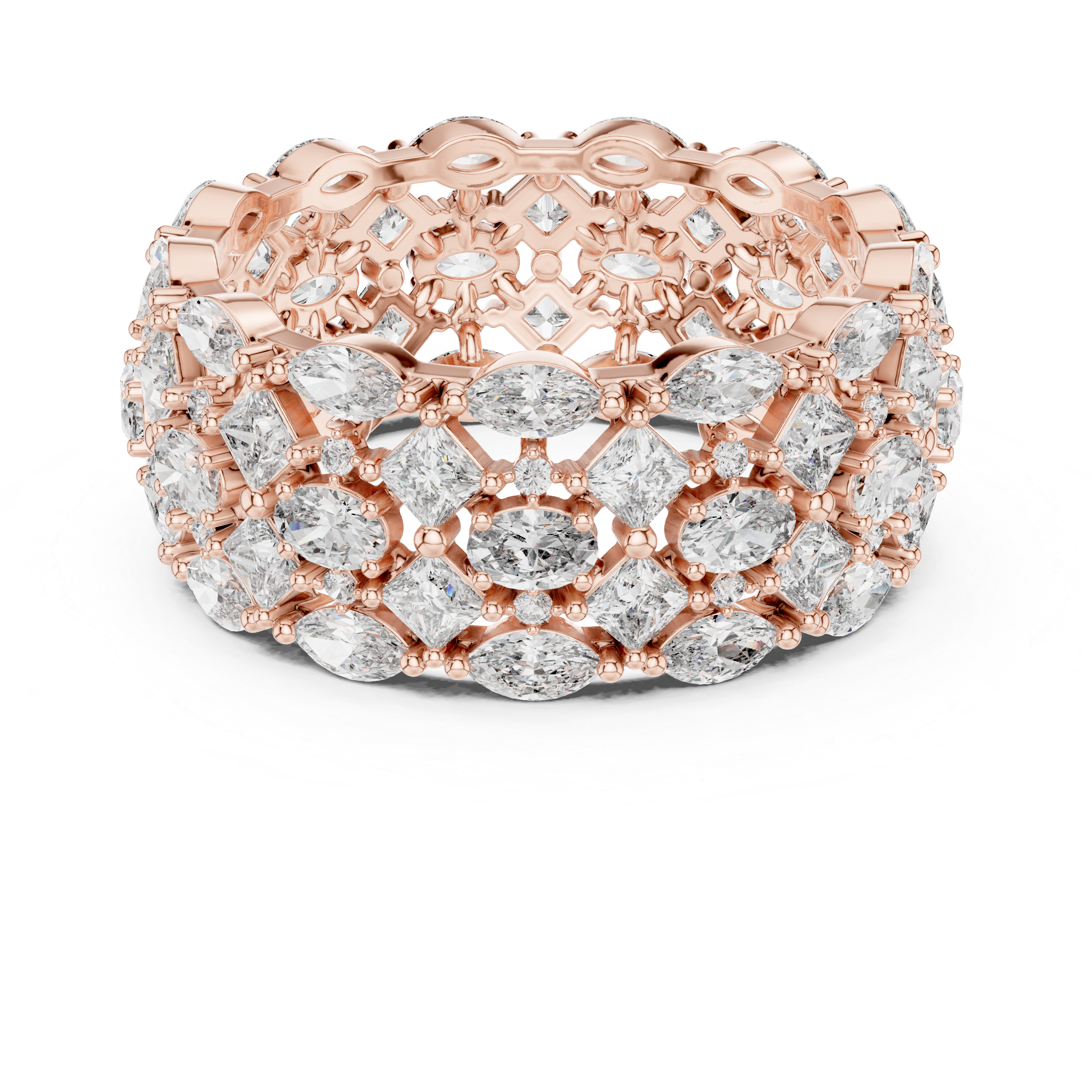 Five Row Marquise, Princess, Oval And Round Brilliant Moissanite VVS1 Eternity Band