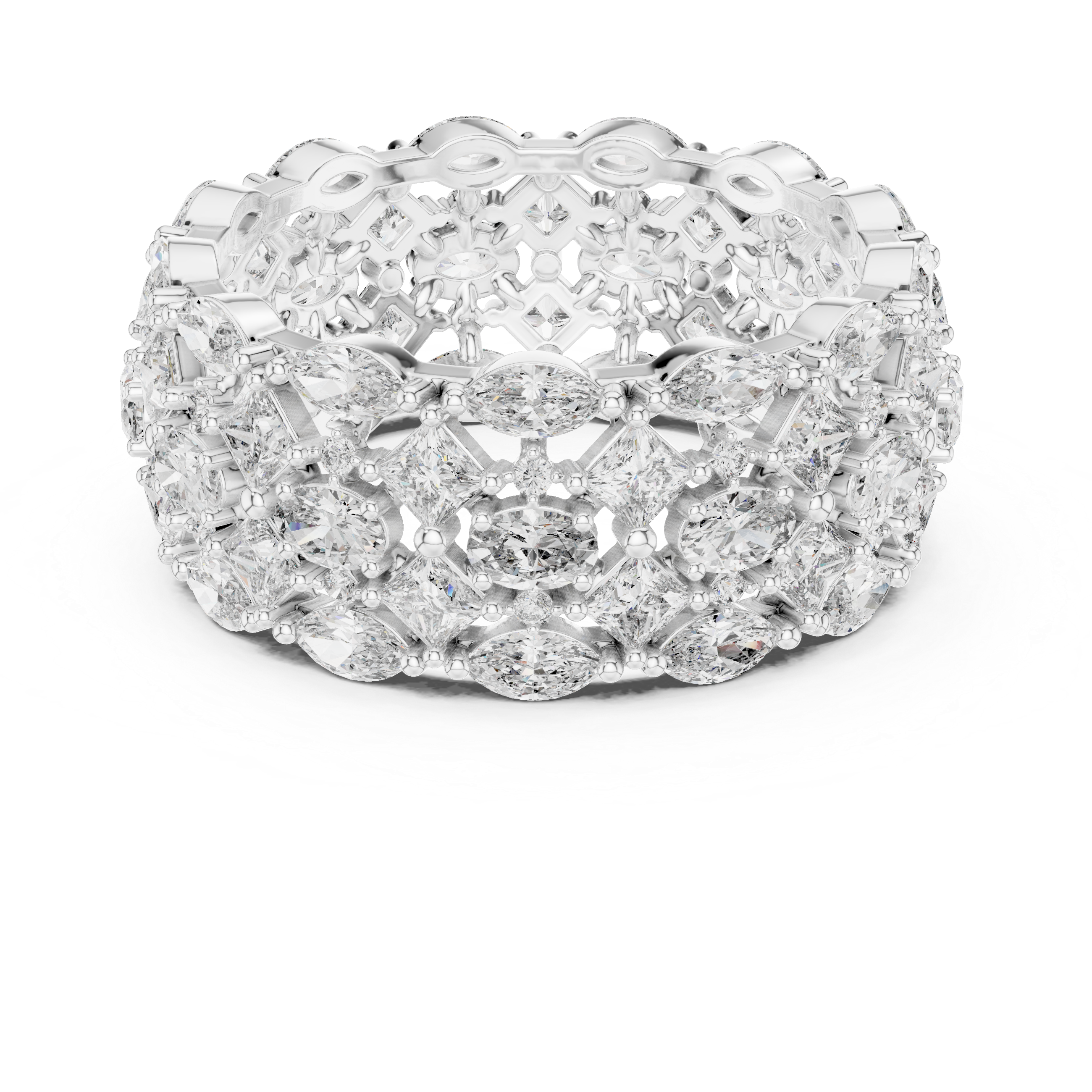 Five Row Marquise, Princess, Oval And Round Brilliant Moissanite VVS1 Eternity Band
