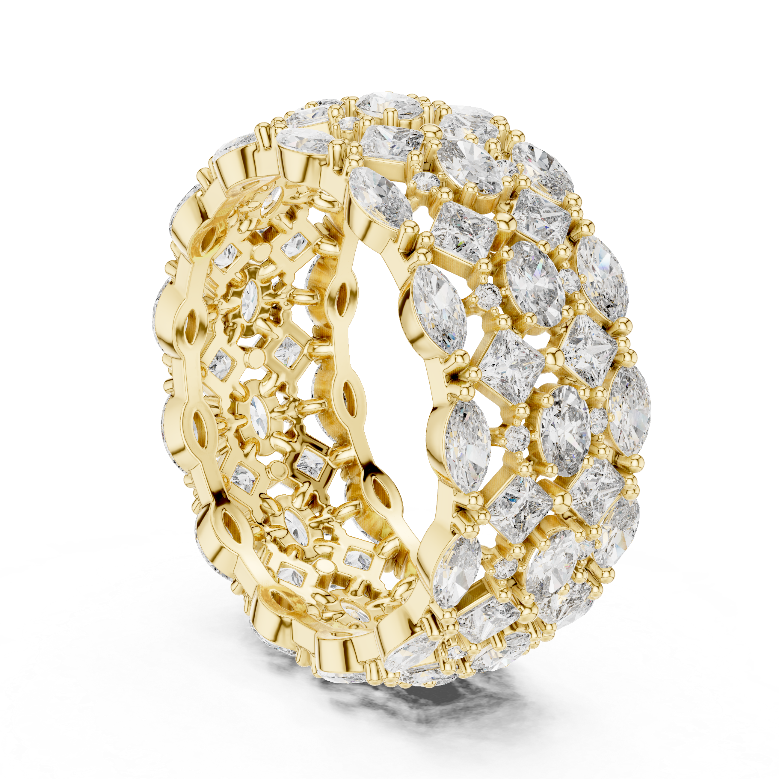 Five Row Marquise, Princess, Oval And Round Brilliant Moissanite VVS1 Eternity Band