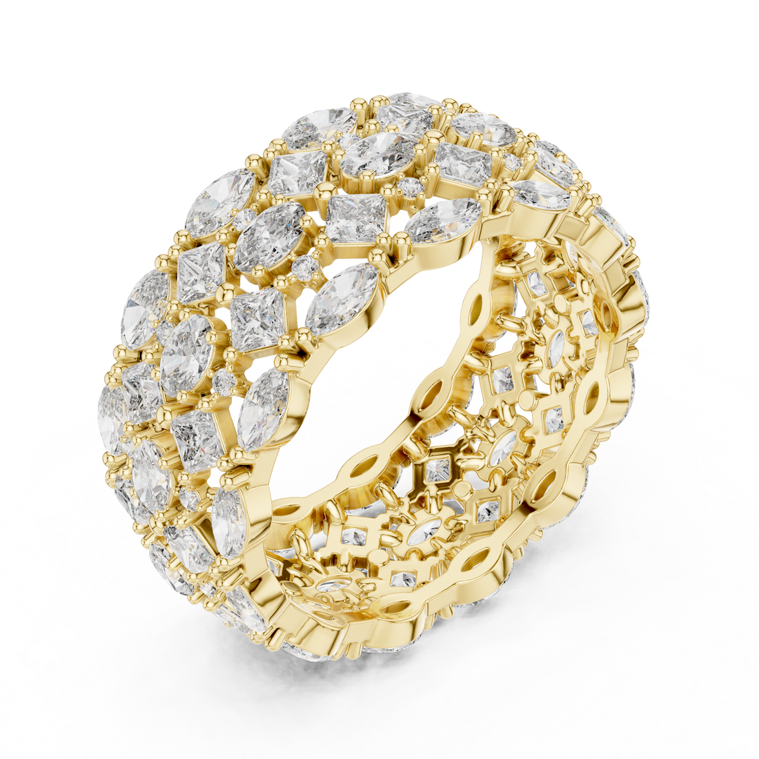 Five Row Marquise, Princess, Oval And Round Brilliant Moissanite VVS1 Eternity Band