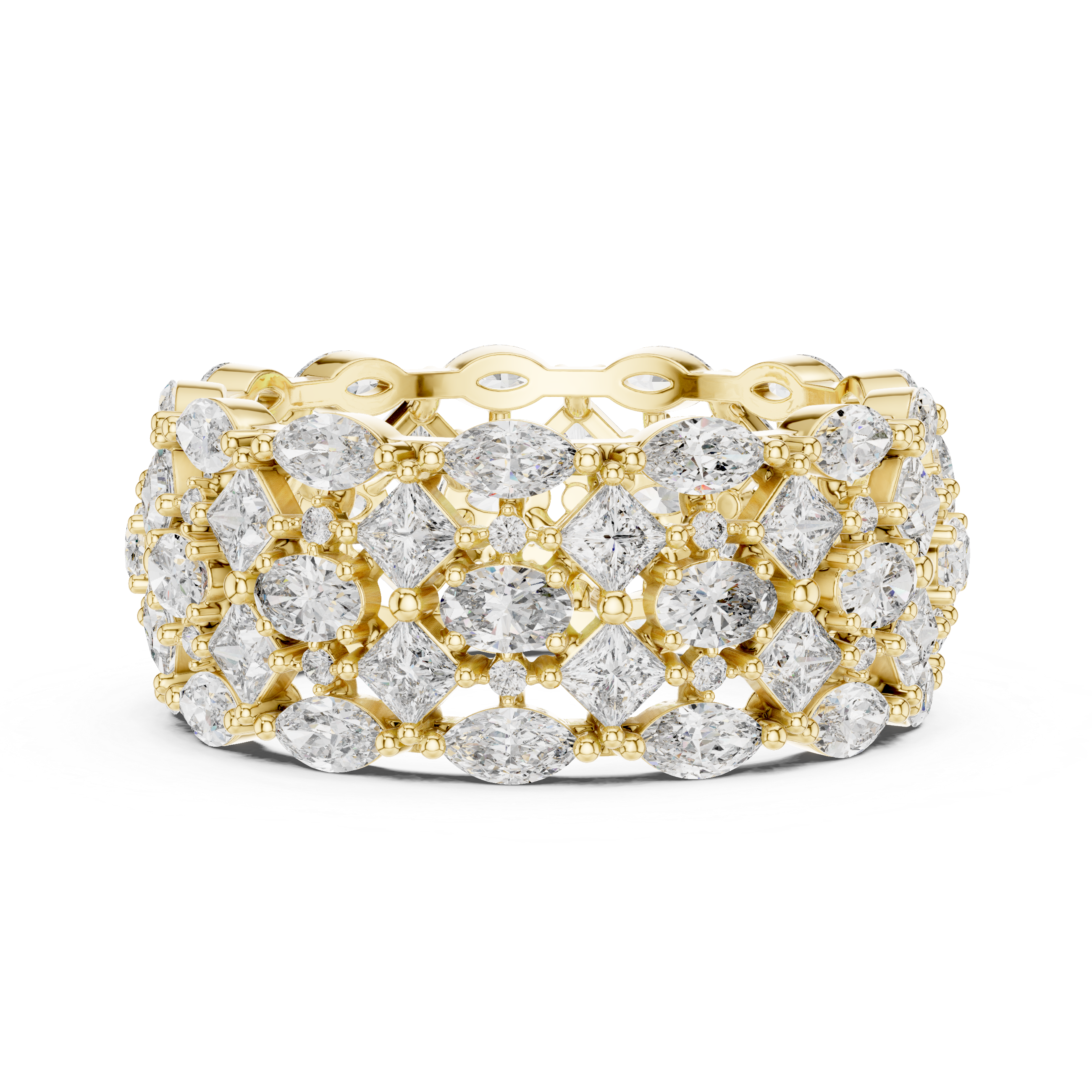 Five Row Marquise, Princess, Oval And Round Brilliant Moissanite VVS1 Eternity Band