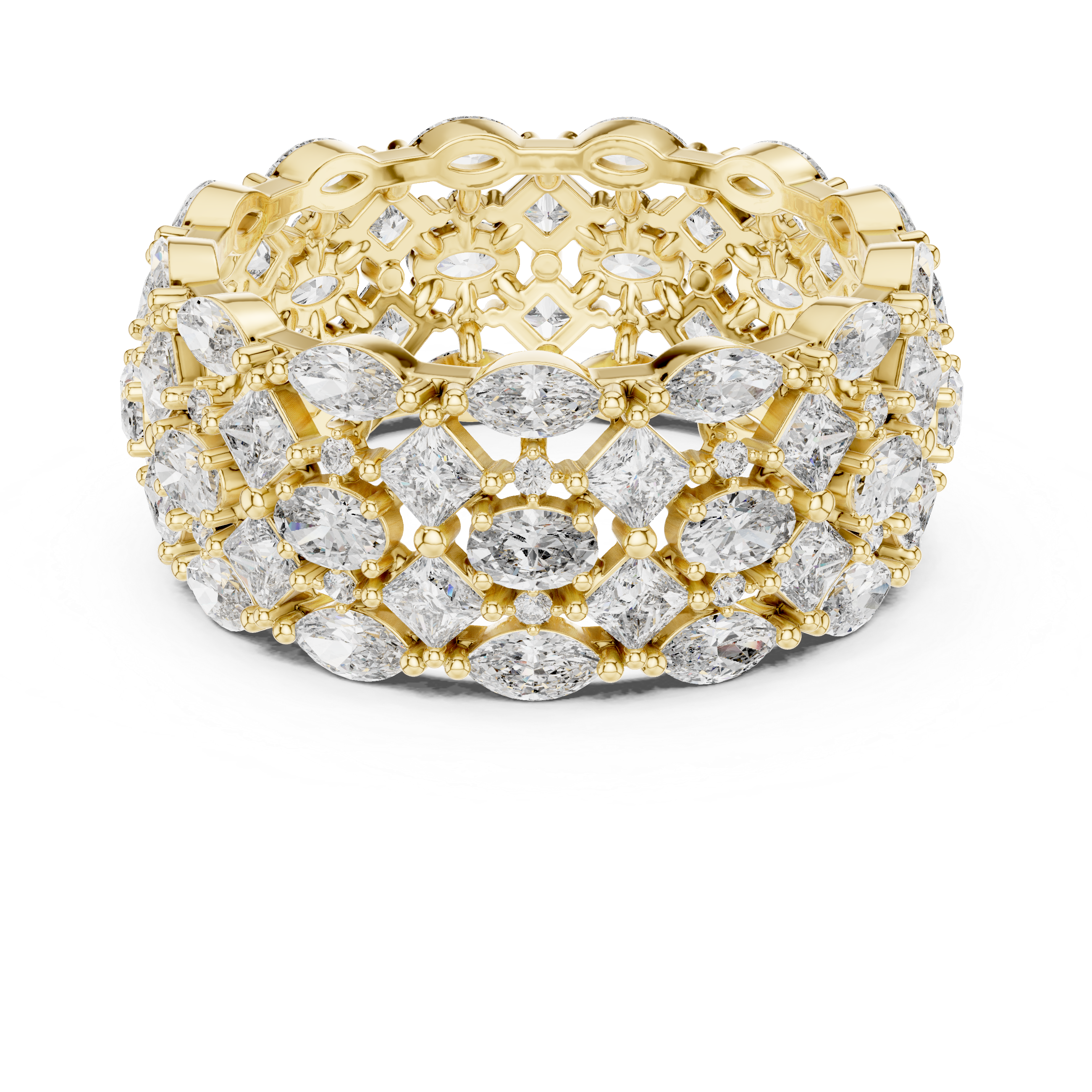 Five Row Marquise, Princess, Oval And Round Brilliant Moissanite VVS1 Eternity Band