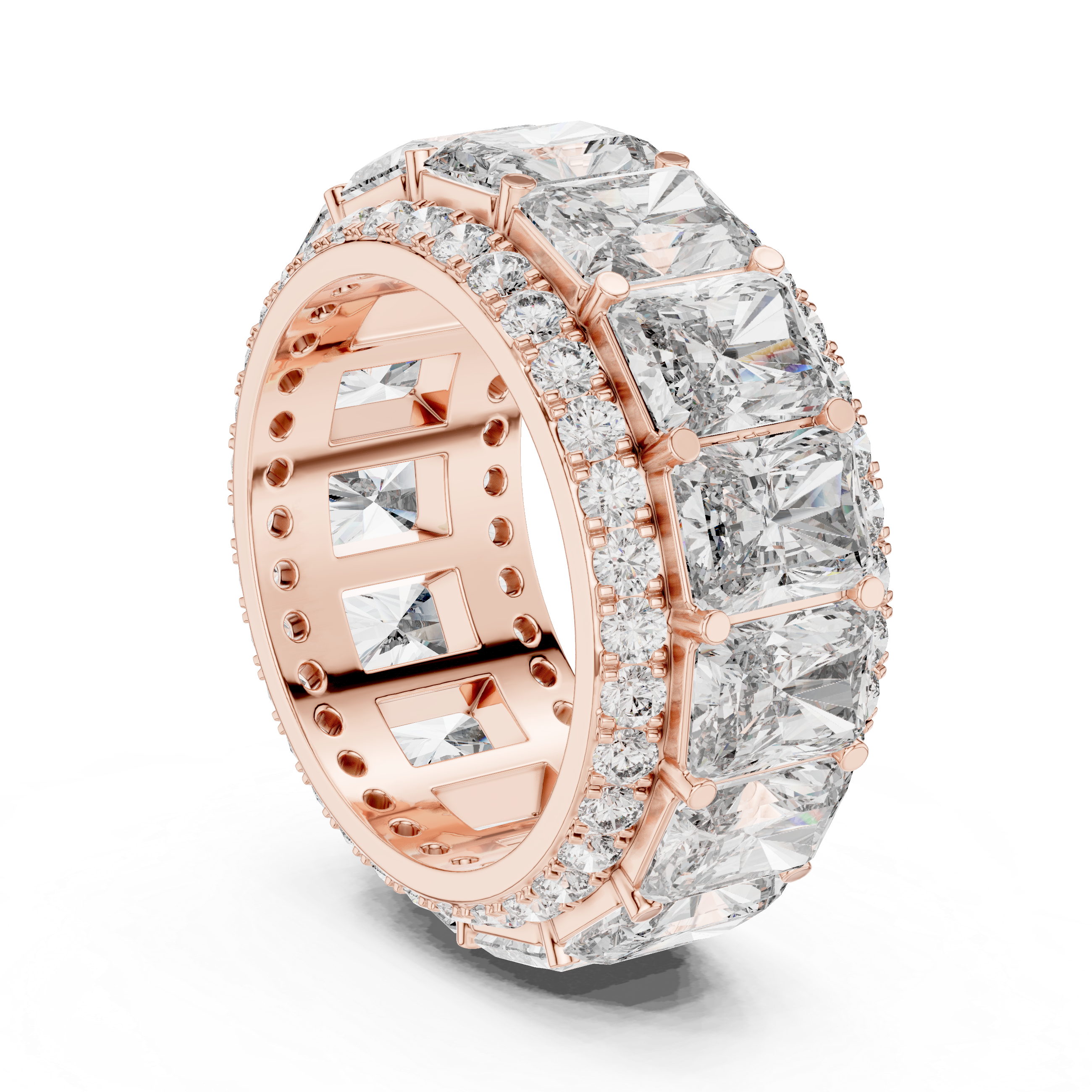 Triple Row Band Radiant And Round Brilliant Moissanite VVS1 Eternity Band