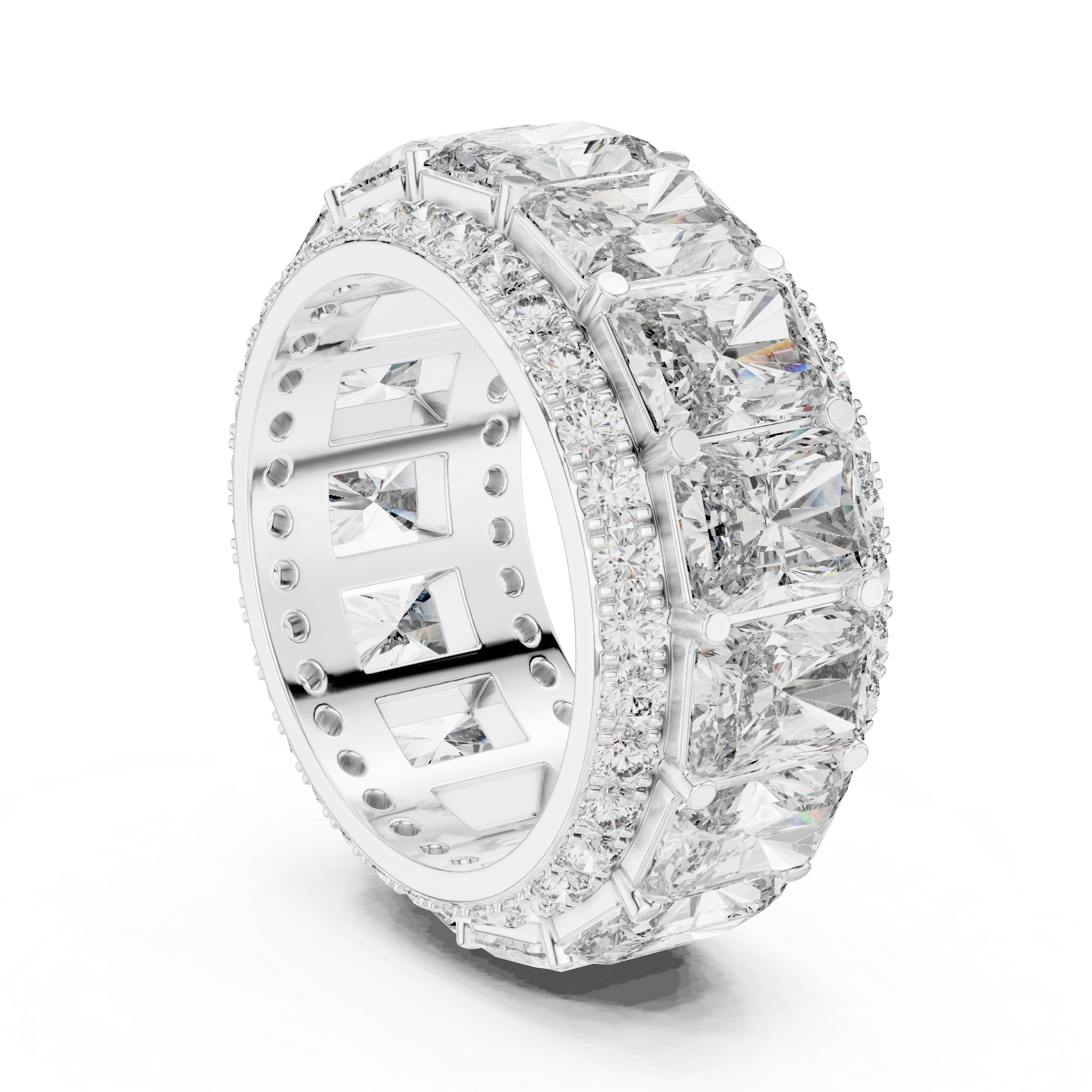 Triple Row Band Radiant And Round Brilliant Moissanite VVS1 Eternity Band