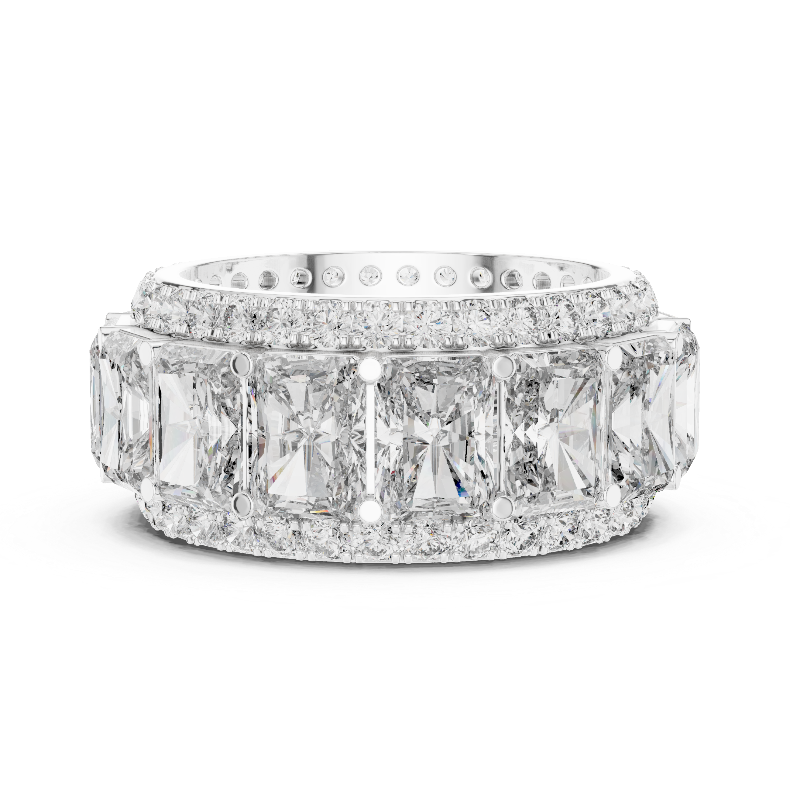 Triple Row Band Radiant And Round Brilliant Moissanite VVS1 Eternity Band