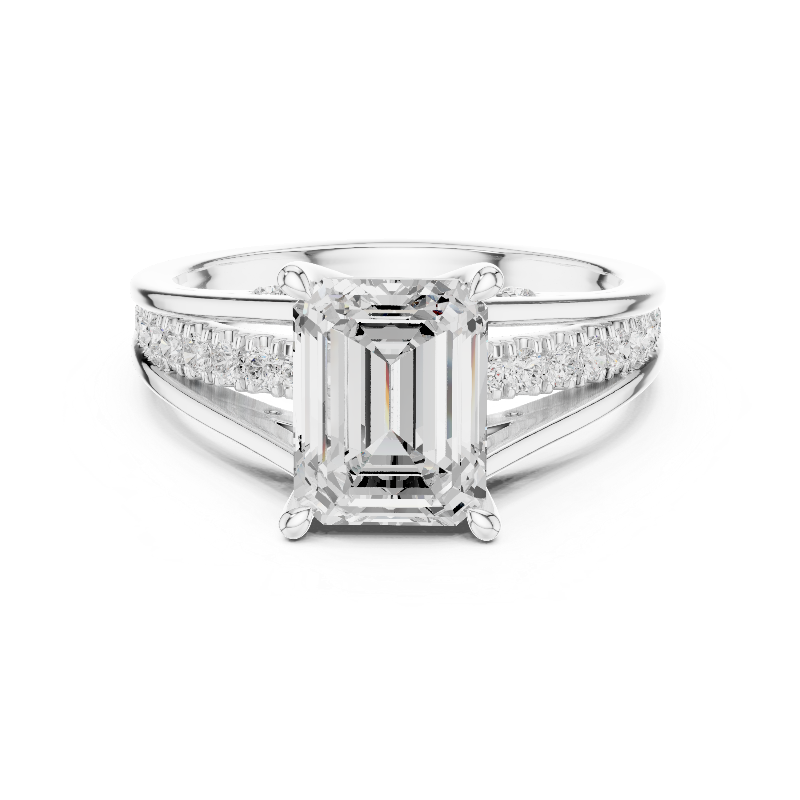 Emerald And Round Brilliant Moissanite VVS1 Eternity Engagement Ring