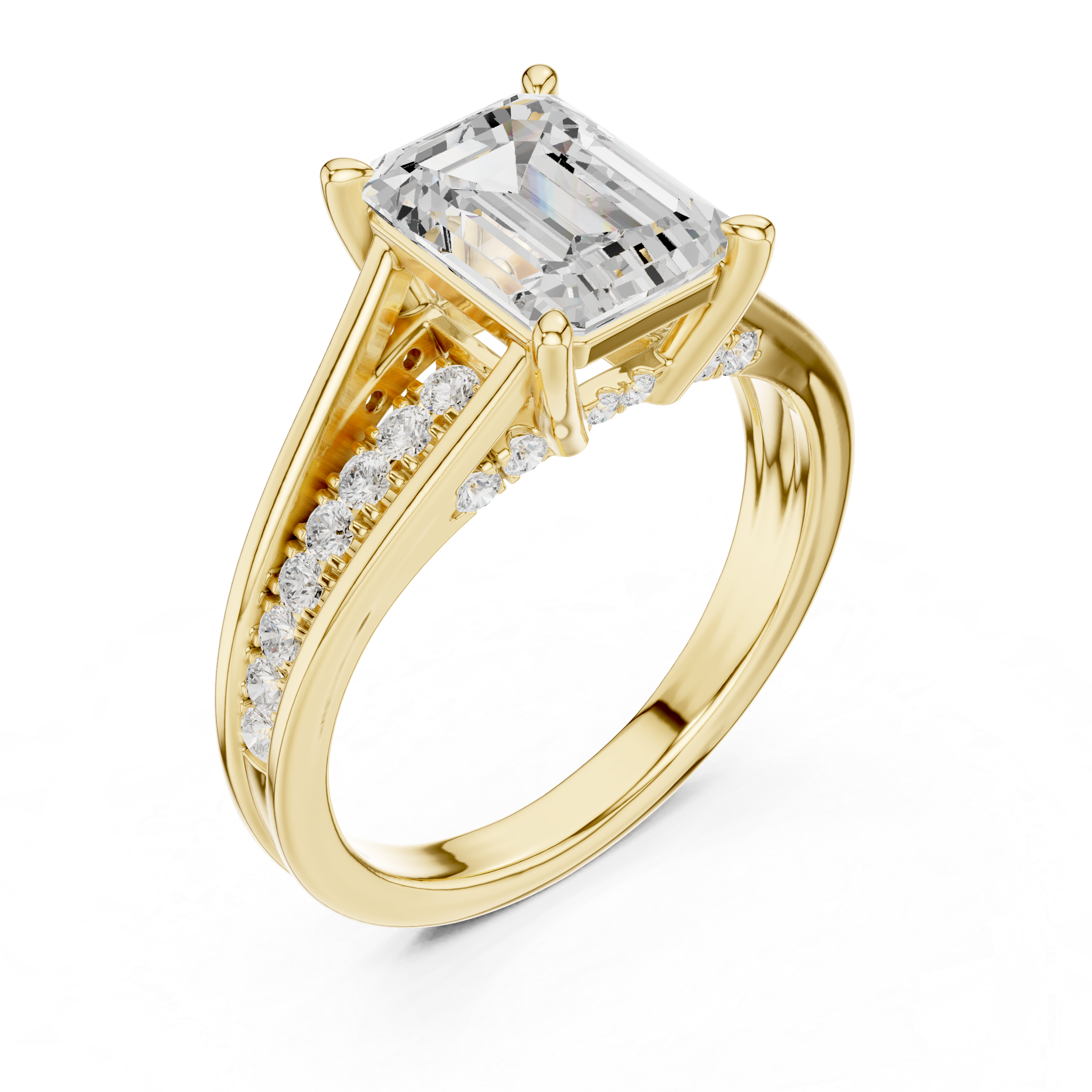 Emerald And Round Brilliant Moissanite VVS1 Eternity Engagement Ring