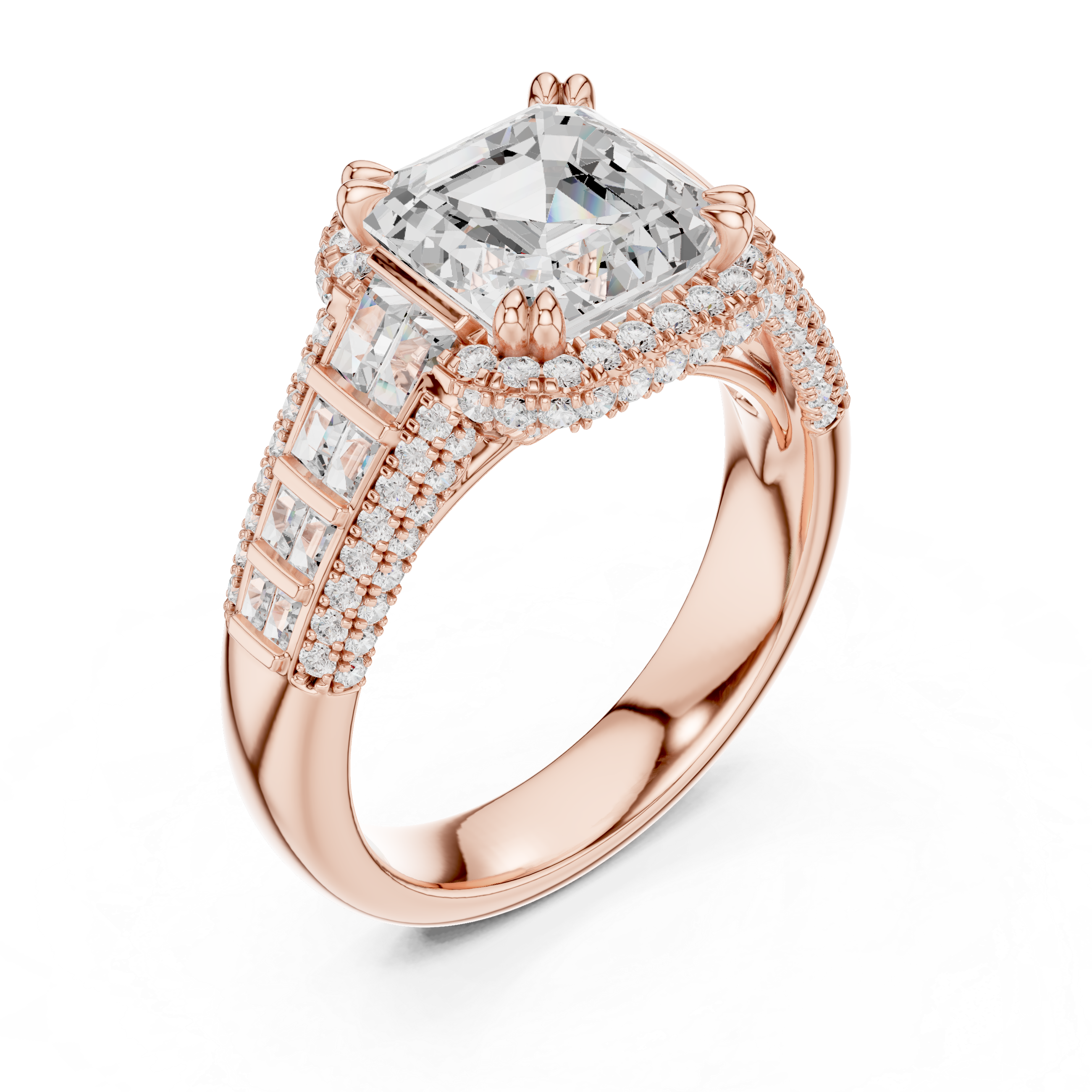 Asscher And Round Cut Brilliant Moissanite VVS1 Eternity Engagement Ring