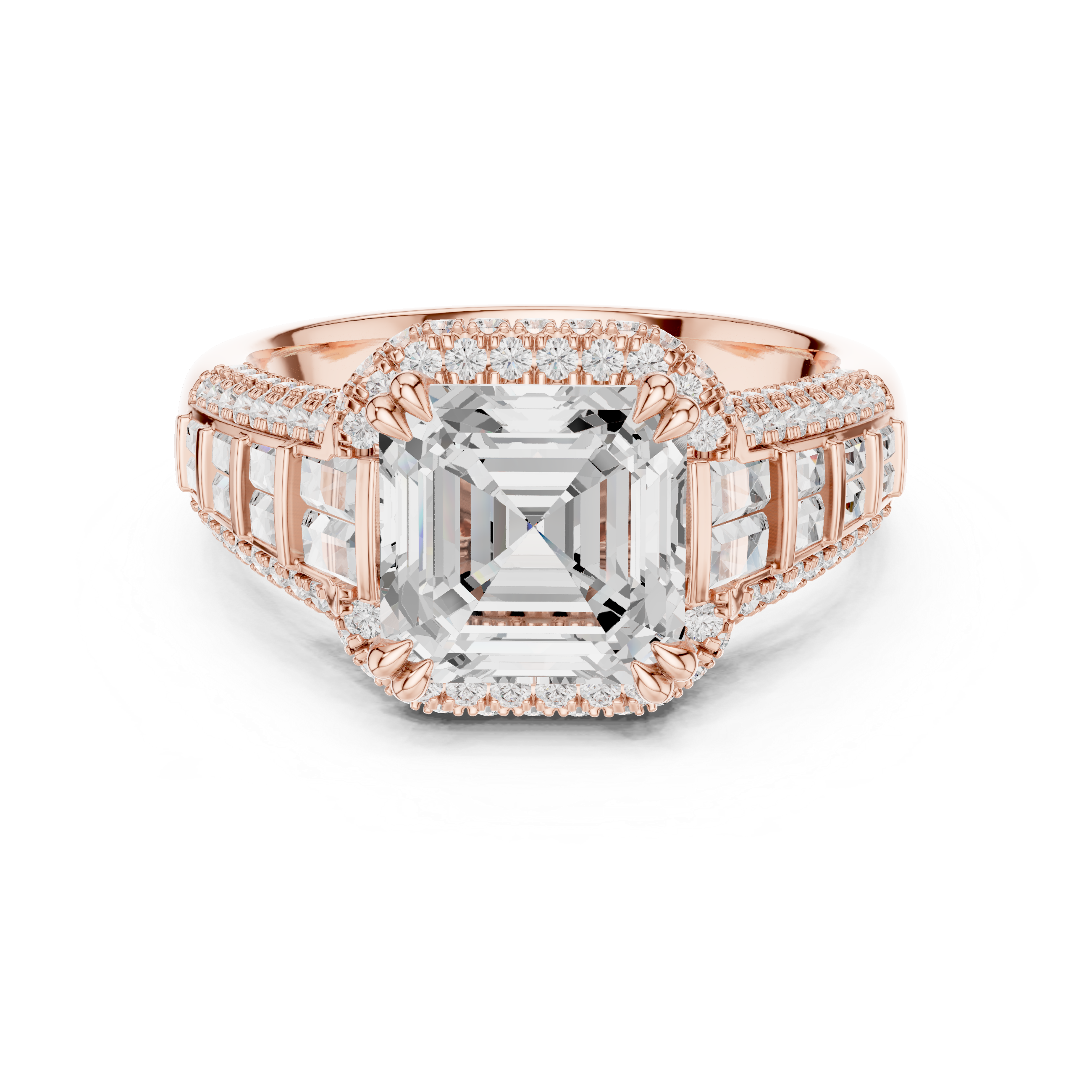 Asscher And Round Cut Brilliant Moissanite VVS1 Eternity Engagement Ring