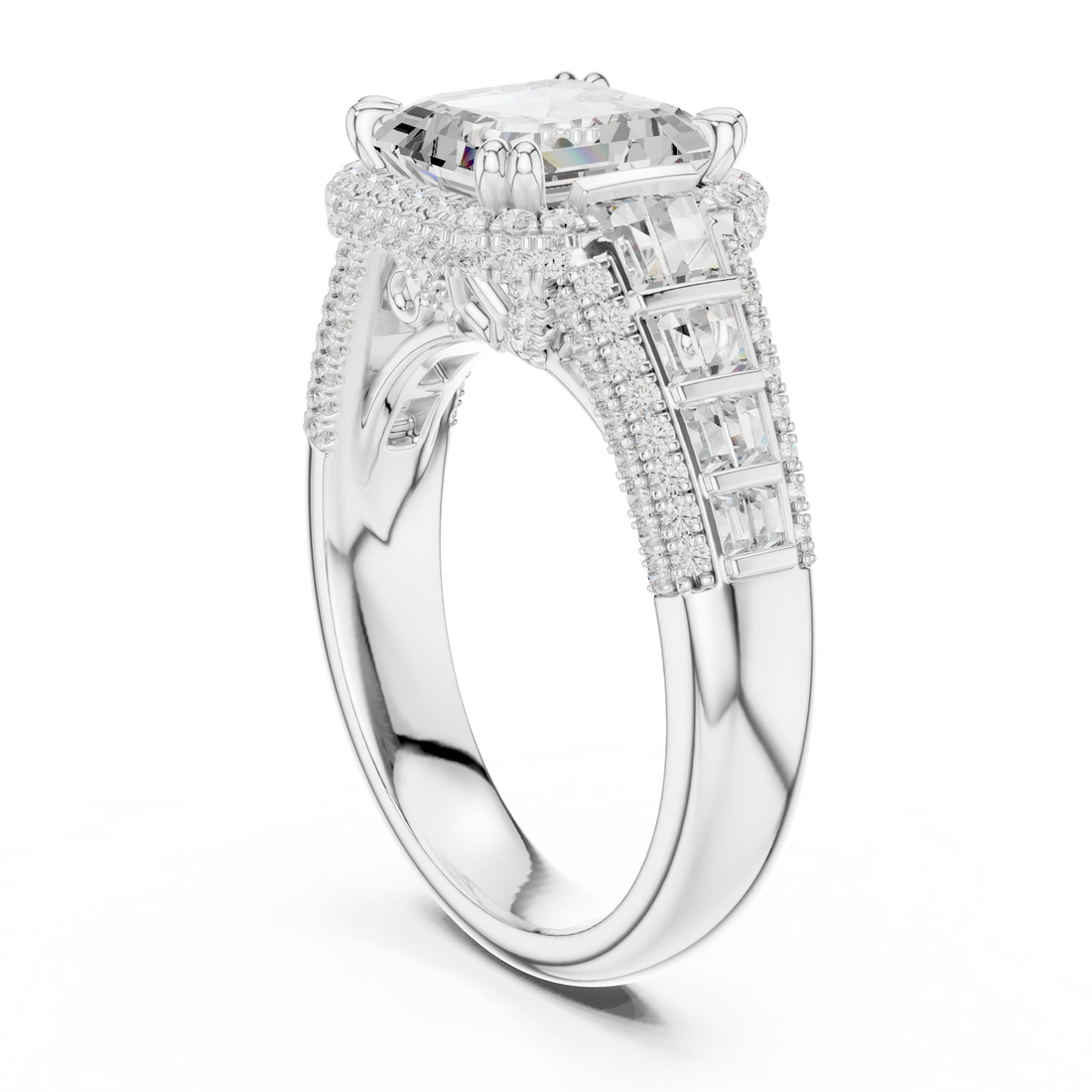Asscher And Round Cut Brilliant Moissanite VVS1 Eternity Engagement Ring