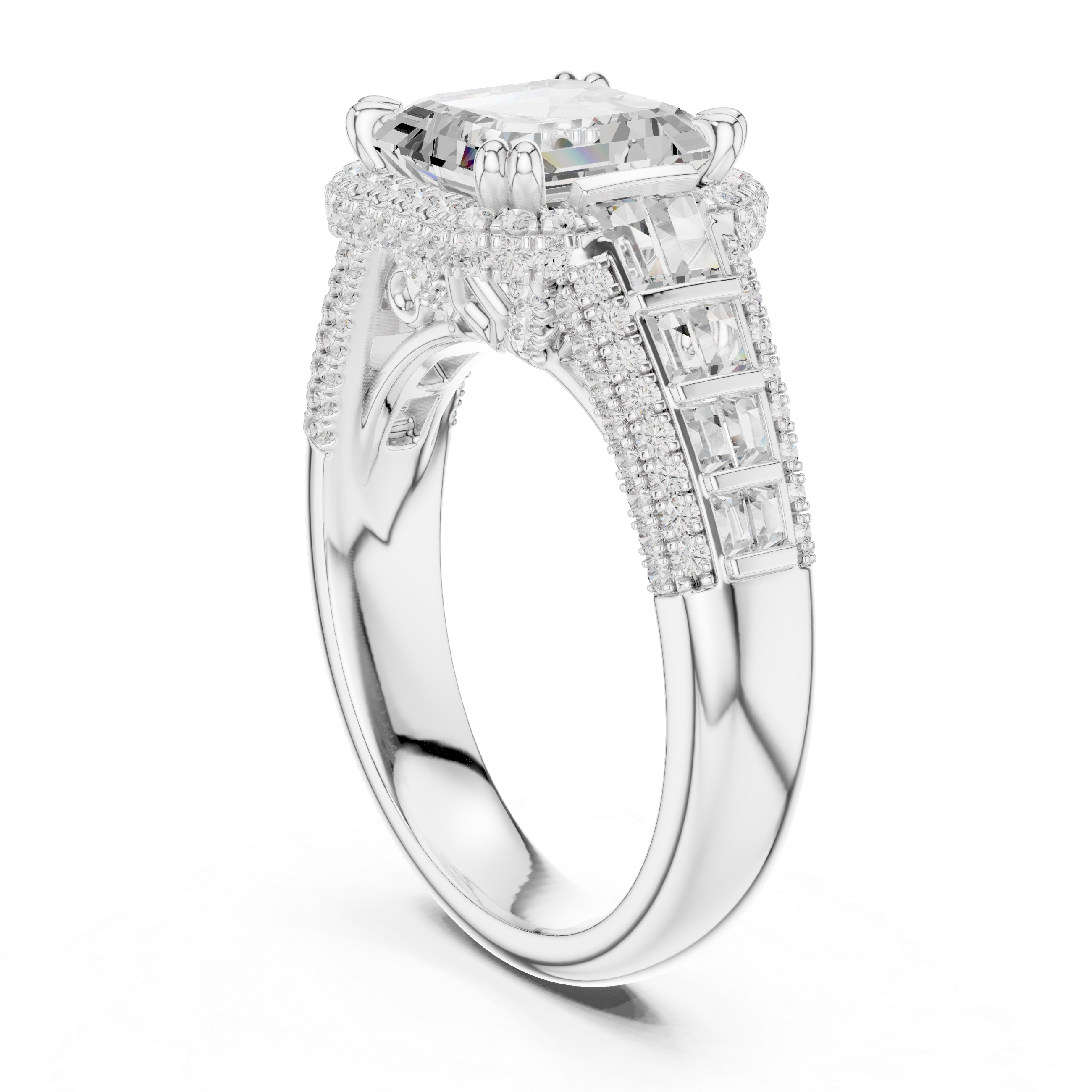 Asscher And Round Cut Brilliant Moissanite VVS1 Eternity Engagement Ring