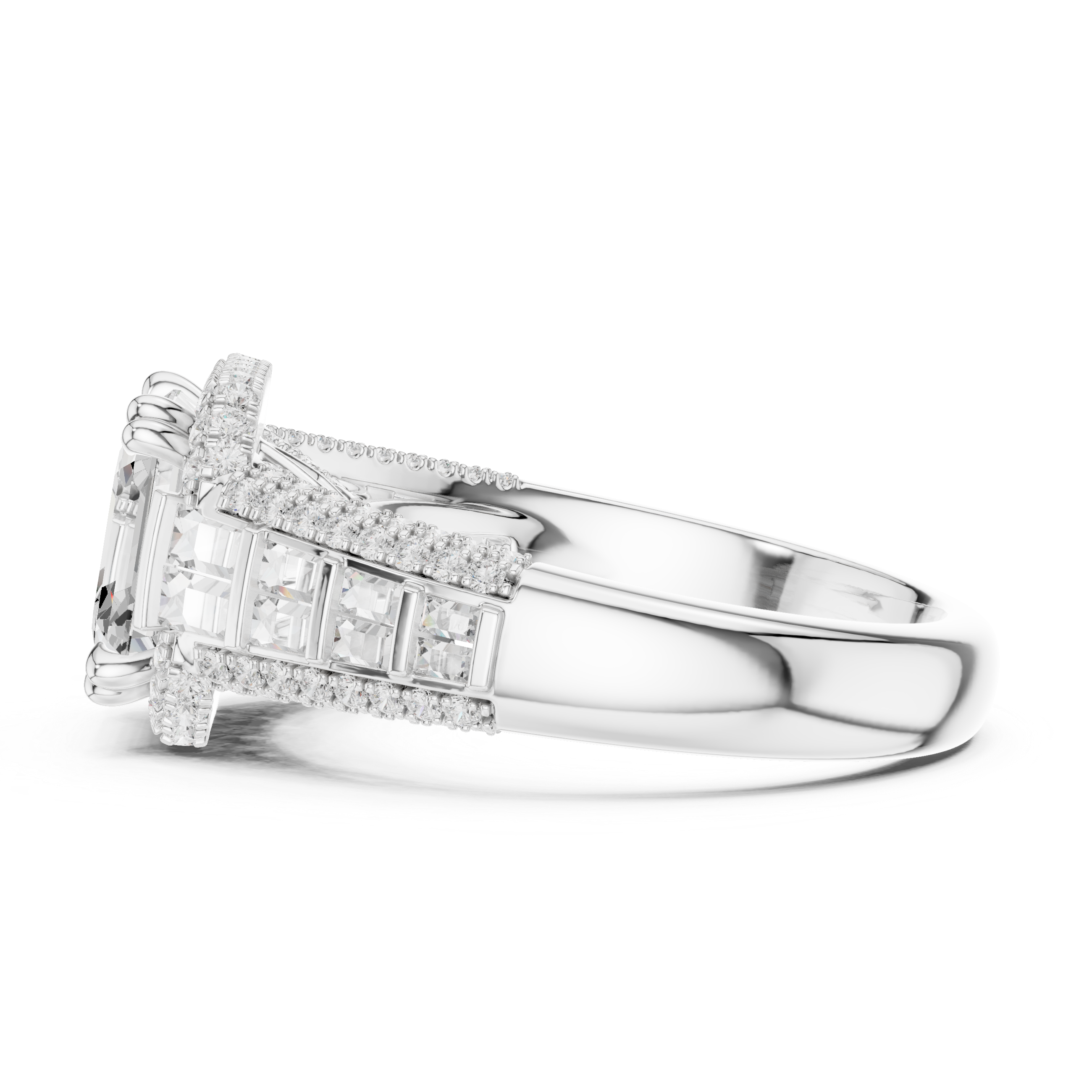 Asscher And Round Cut Brilliant Moissanite VVS1 Eternity Engagement Ring