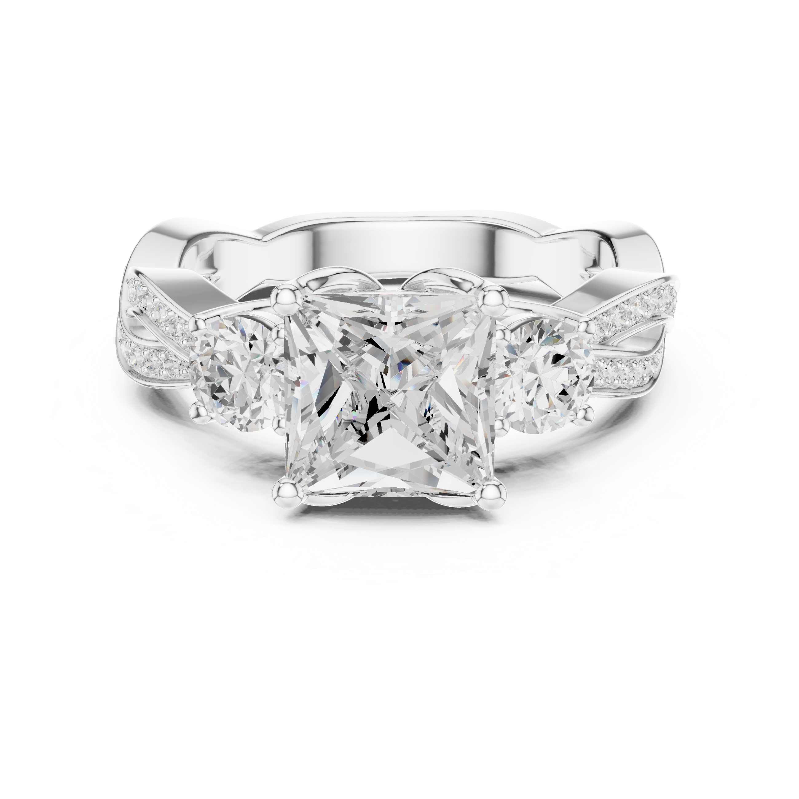 Princess And Round Cut Brilliant Moissanite VVS1 Eternity Engagement Ring