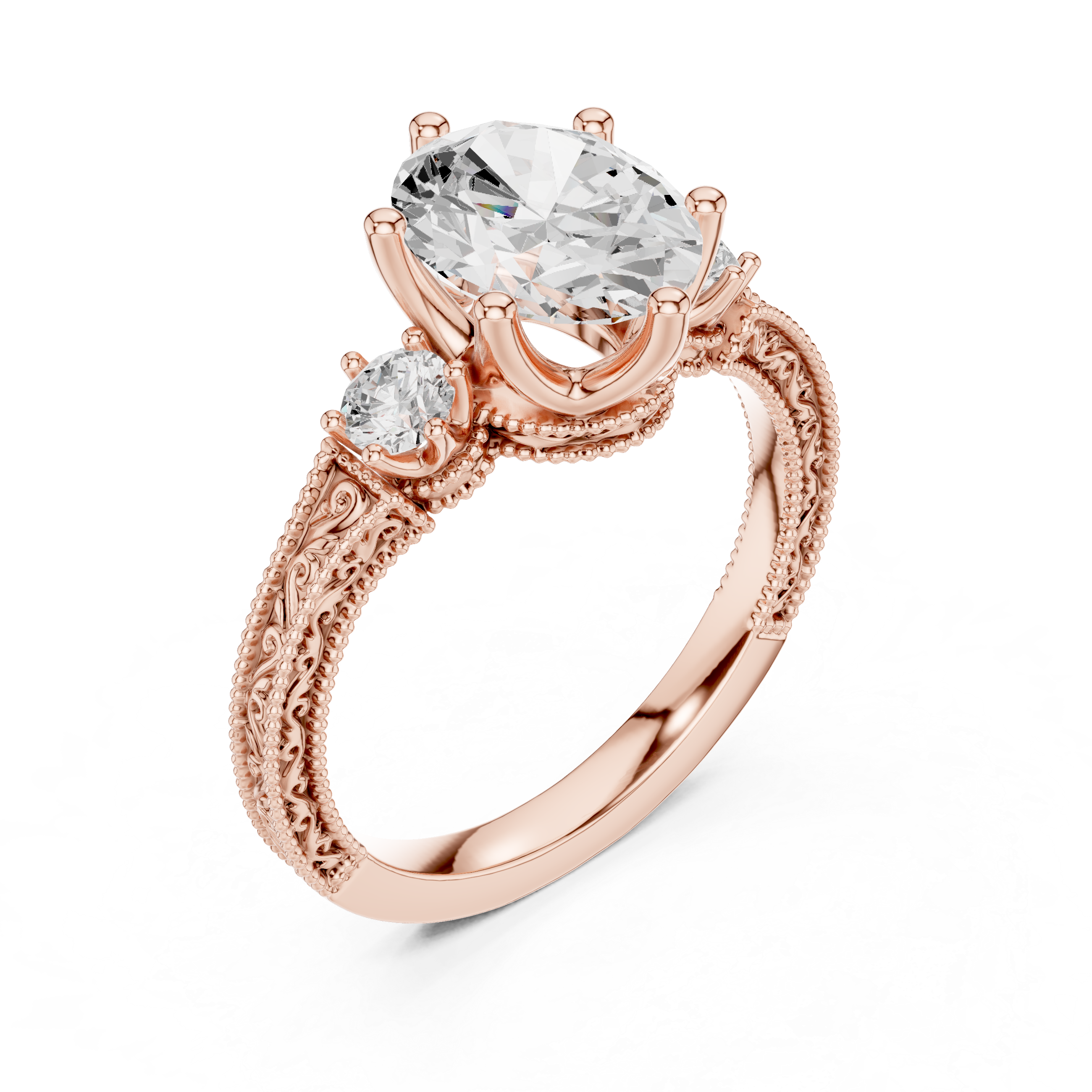 Oval And Round Brilliant Moissanite VVS1 Eternity Engagement Ring