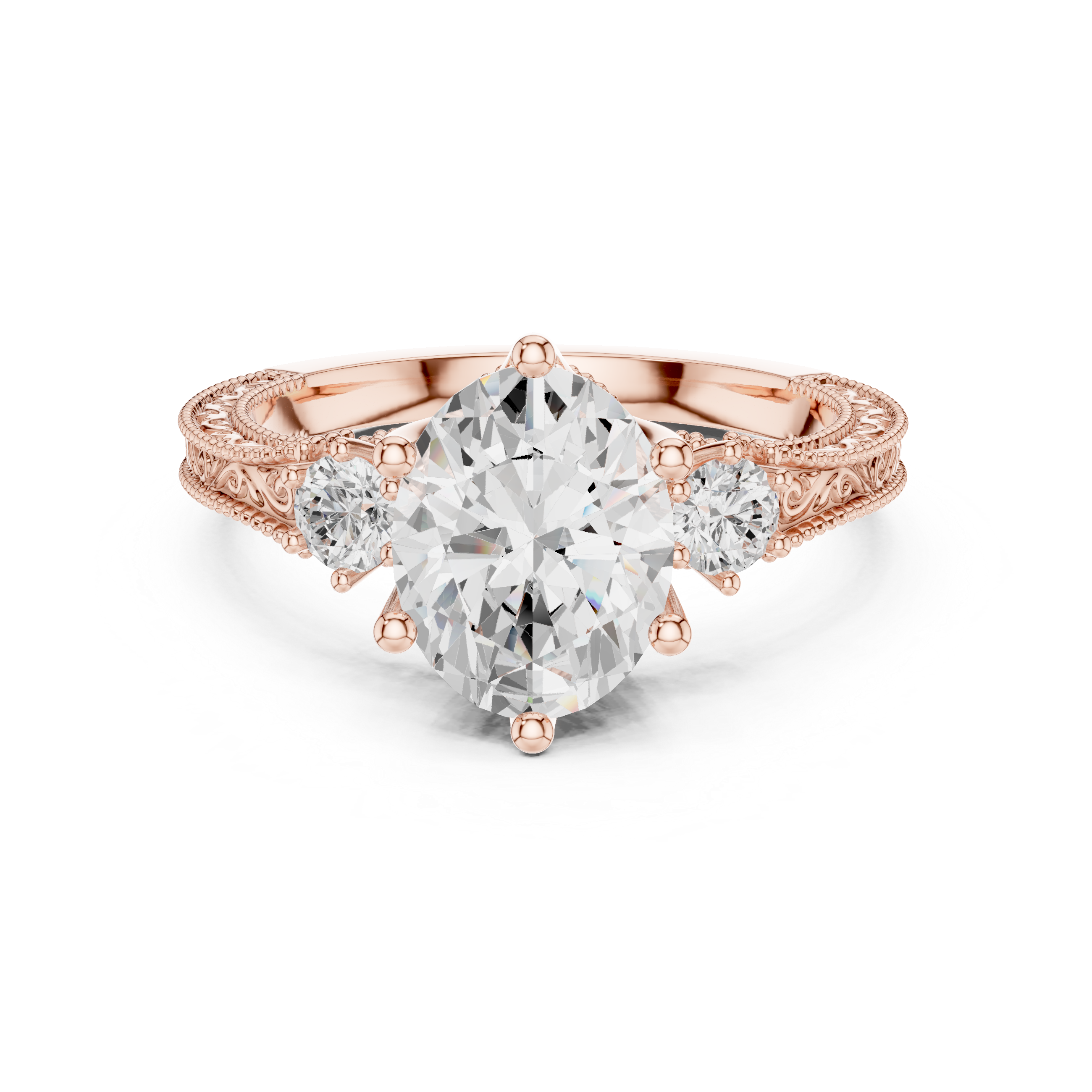 Oval And Round Cut Brilliant Moissanite VVS1 Eternity Engagement Ring