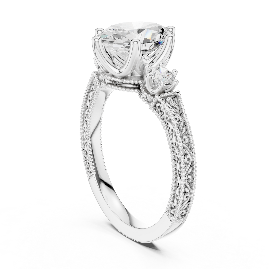Oval And Round Brilliant Moissanite VVS1 Eternity Engagement Ring