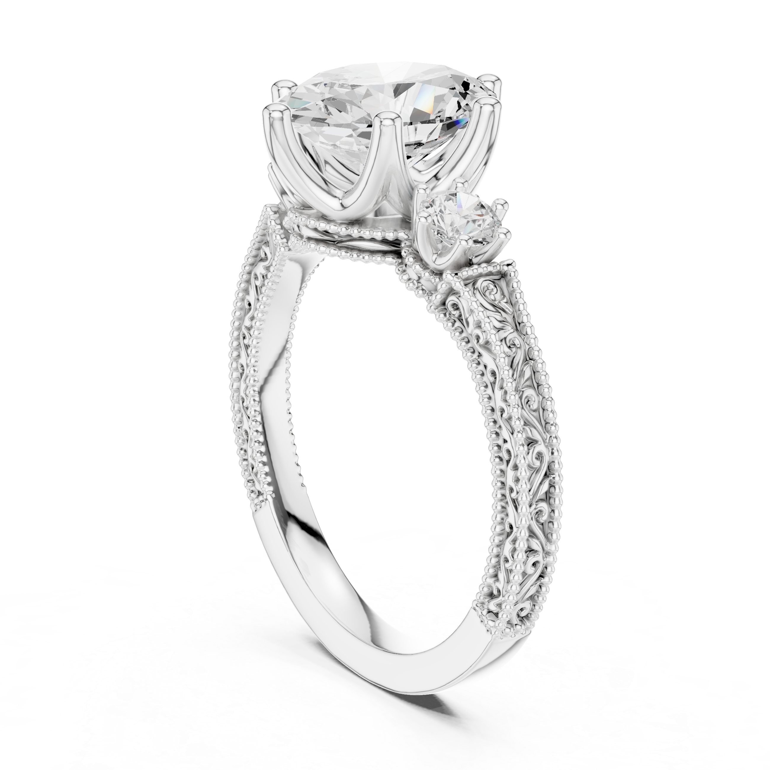 Oval And Round Cut Brilliant Moissanite VVS1 Eternity Engagement Ring