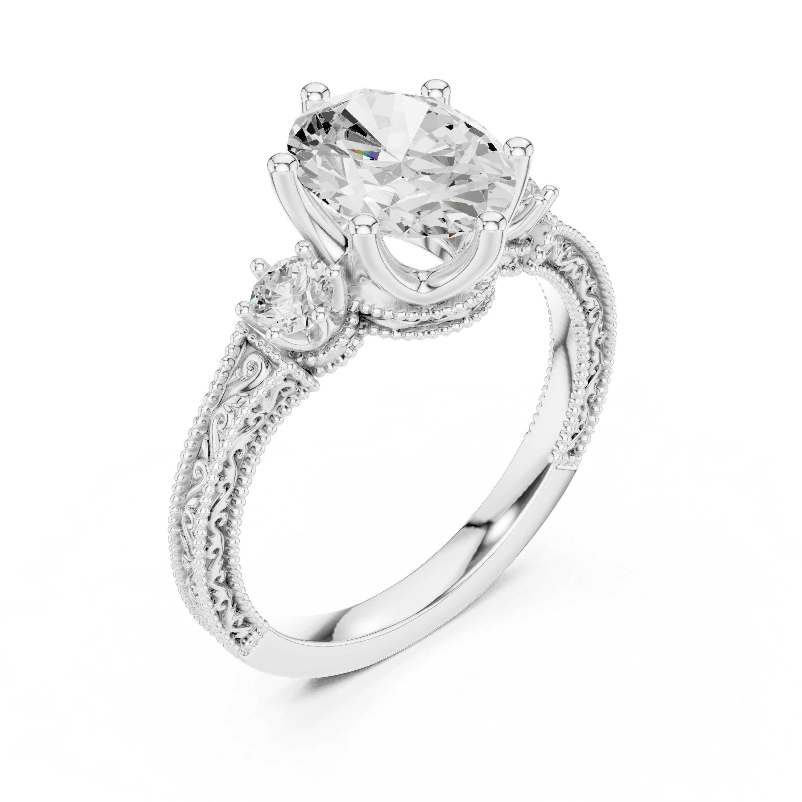 Oval And Round Brilliant Moissanite VVS1 Eternity Engagement Ring